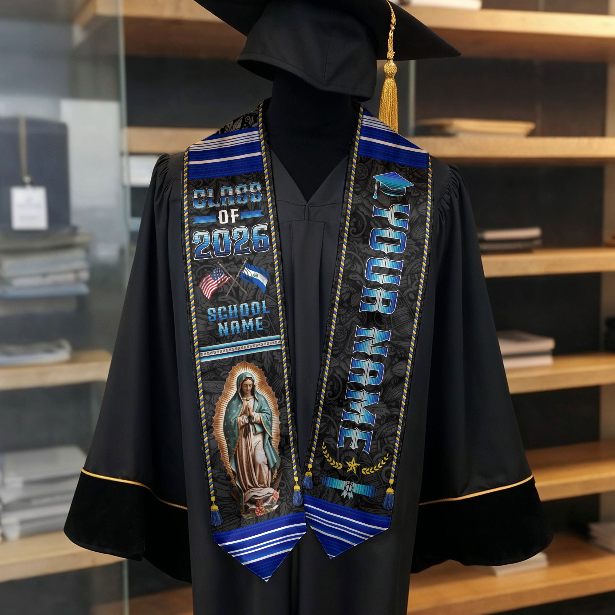 Custom El Salvador Graduation Sash 2026, Salvadoran Flag Stole, Graduation Stole 2026