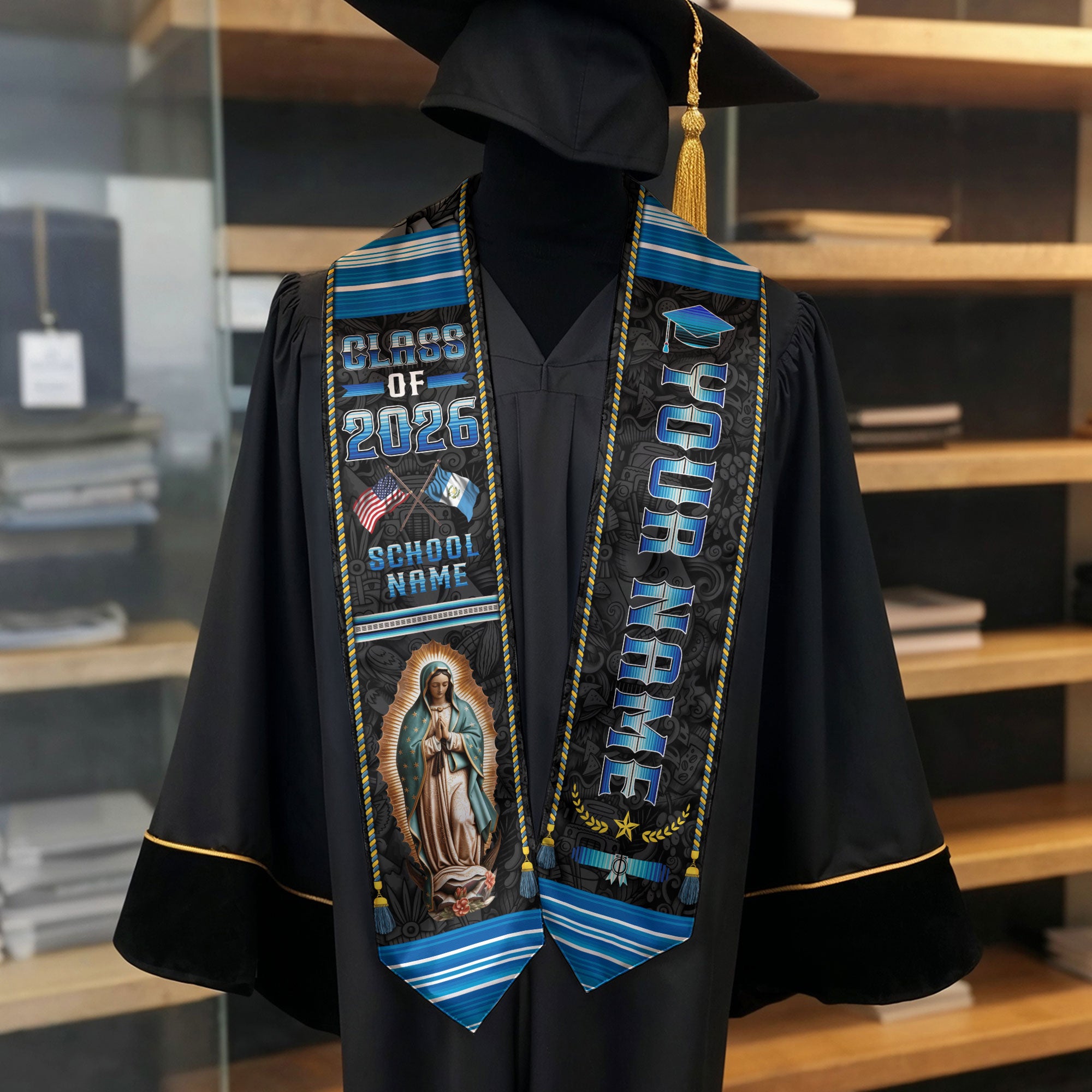 Custom Guatemala Graduation Sash 2026, Guatemalan Flag Stole, Graduation Stole 2026