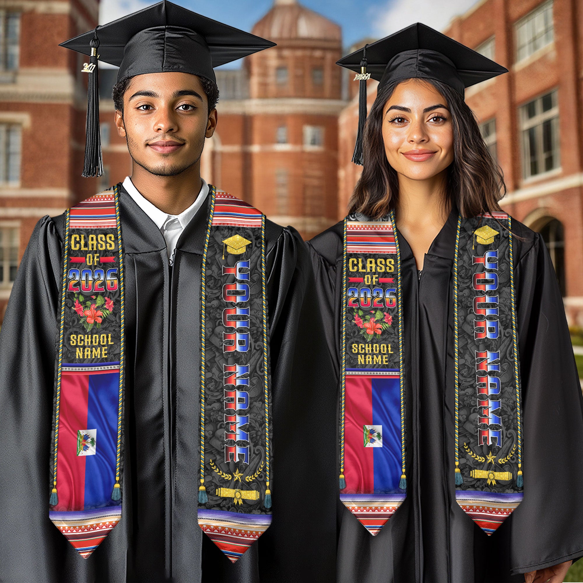 Haiti Flag Graduation Stole 2026, Haitian Grad Sash, Bespoke Touch Graduation Accessory