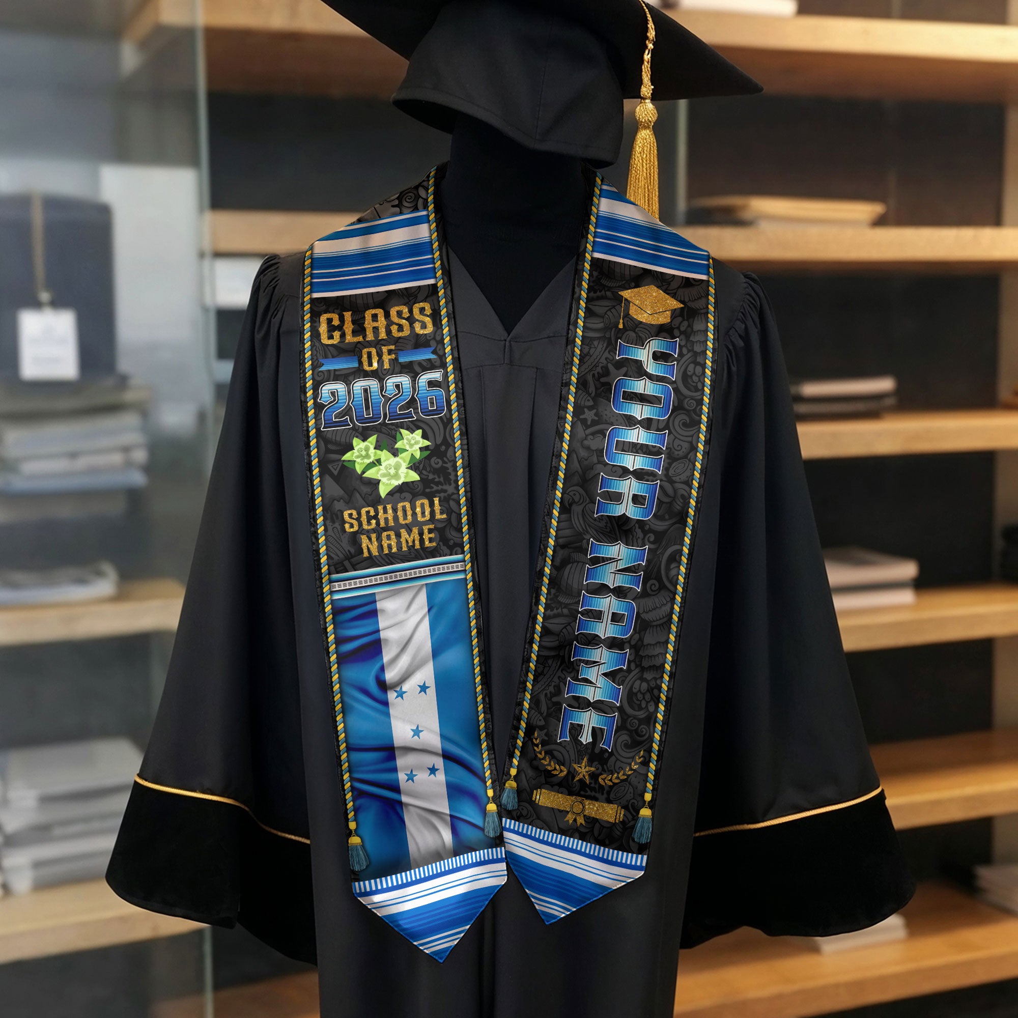Honduran Graduation Stole 2026, Honduras Flag Sash, Graduation Stole with Custom Details
