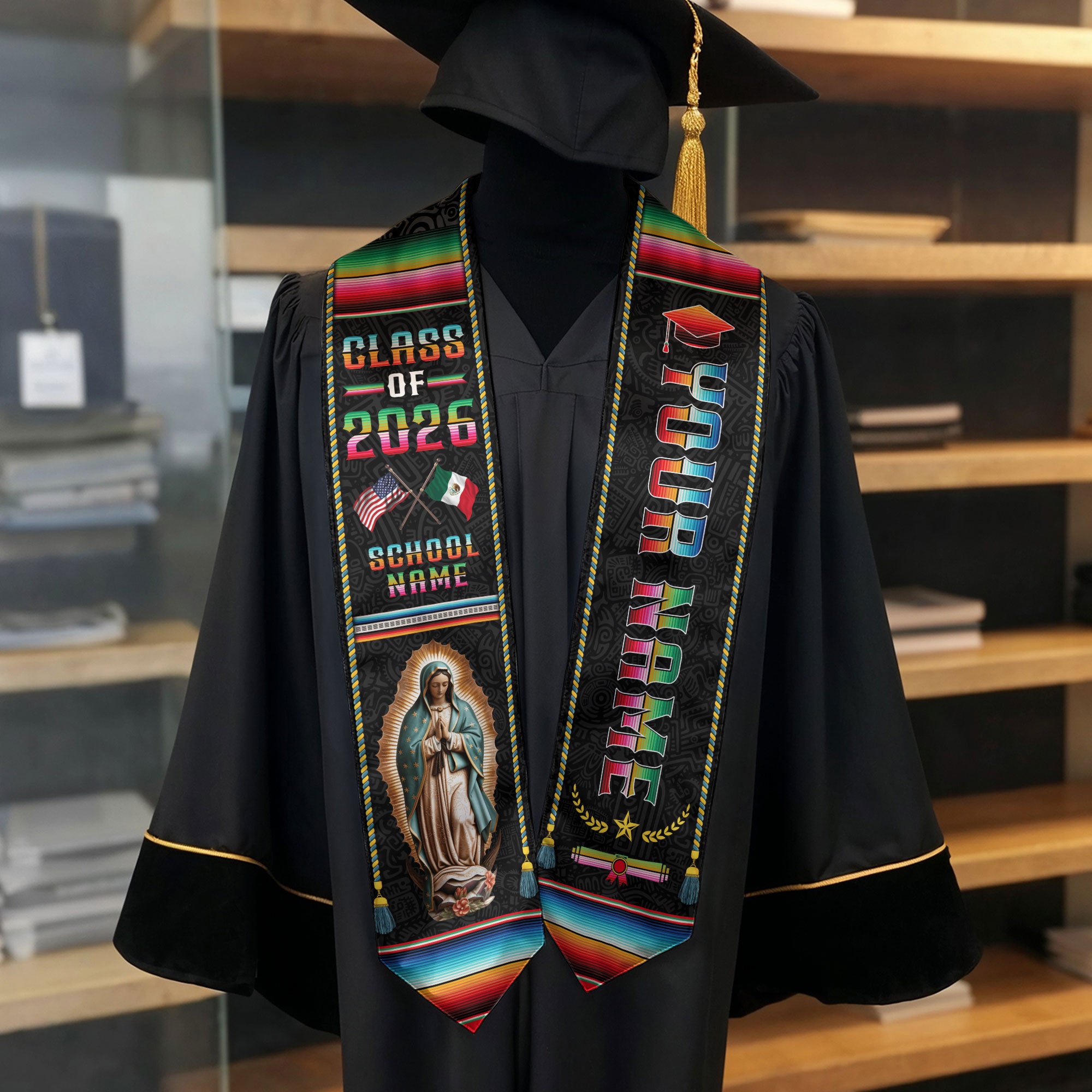 Customizable Mexican Graduation Stole 2026, Mexican American Flag Sash, Mexico Grad Stole