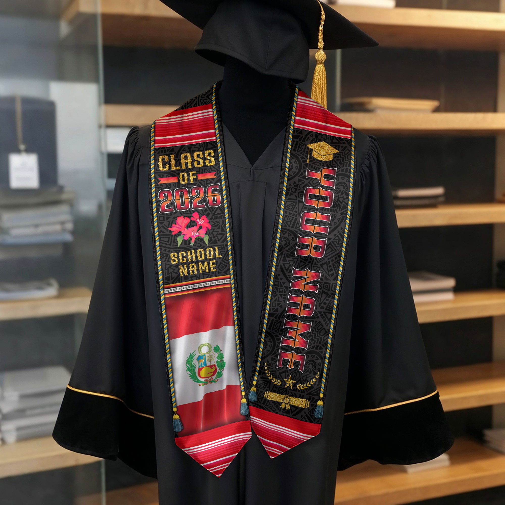 Peruvian Graduation Sash 2026, Peru Flag Graduation Stole, Personalized Detail for Grads