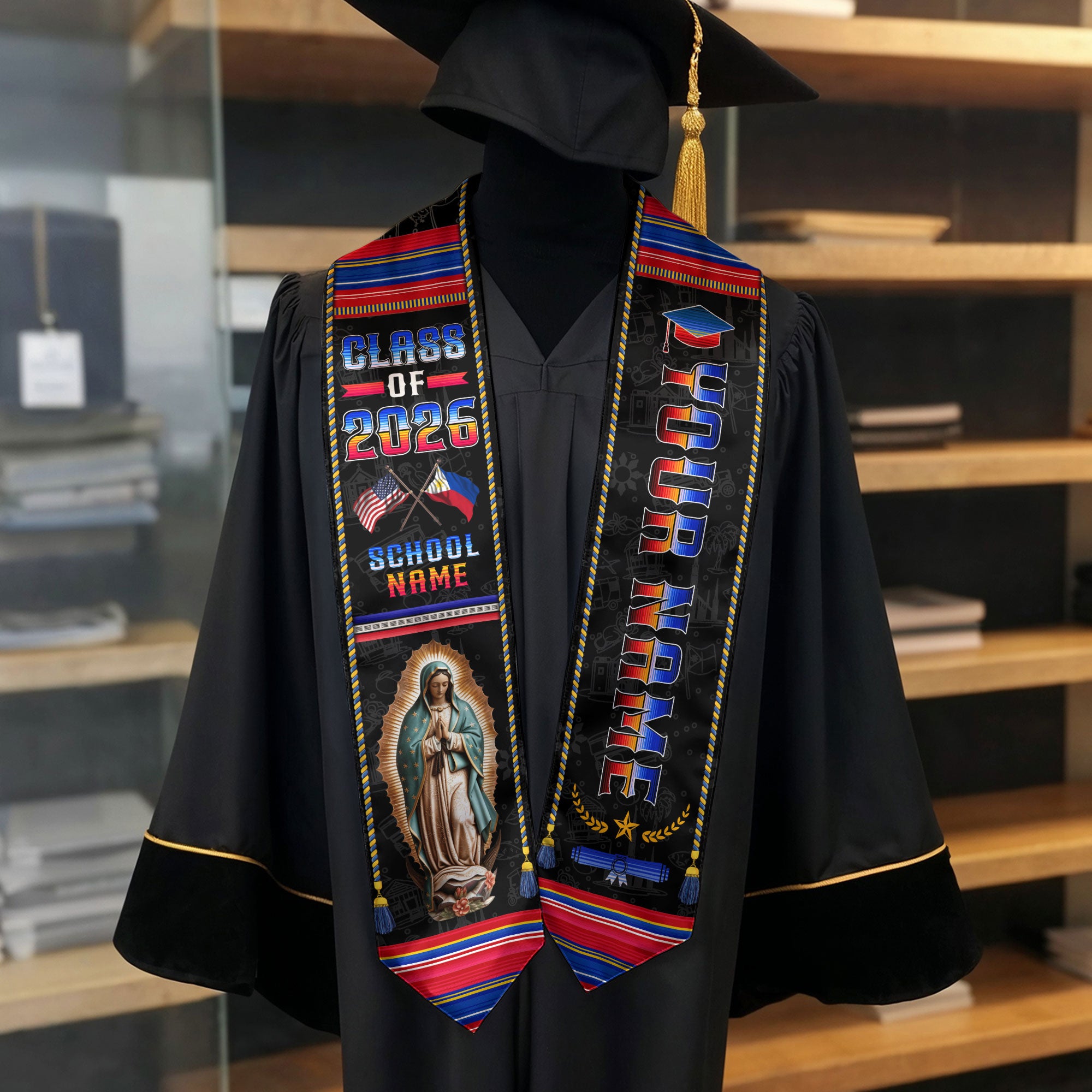 Custom Philippines Graduation Sash 2026, Filipino Flag Stole, Graduation Stole 2026