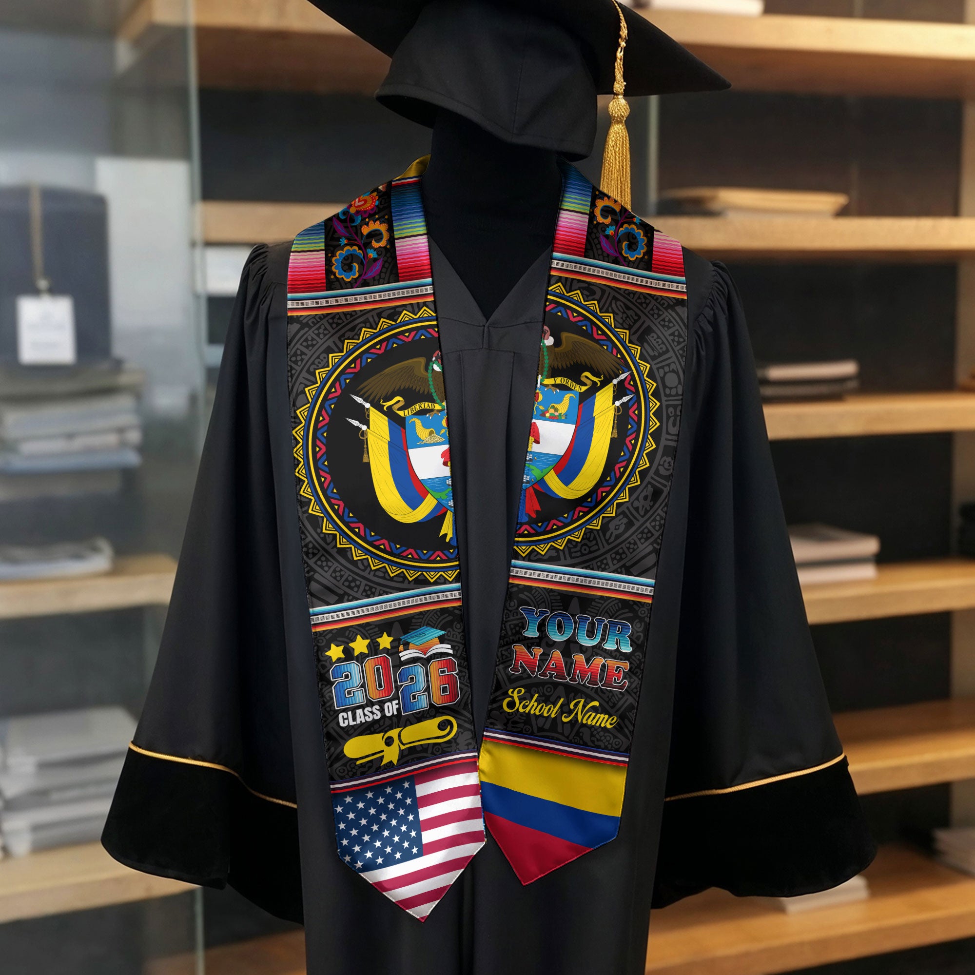 Colombian Graduation Stole 2026, Colombia Flag Sash, Personalized Touch for Graduates