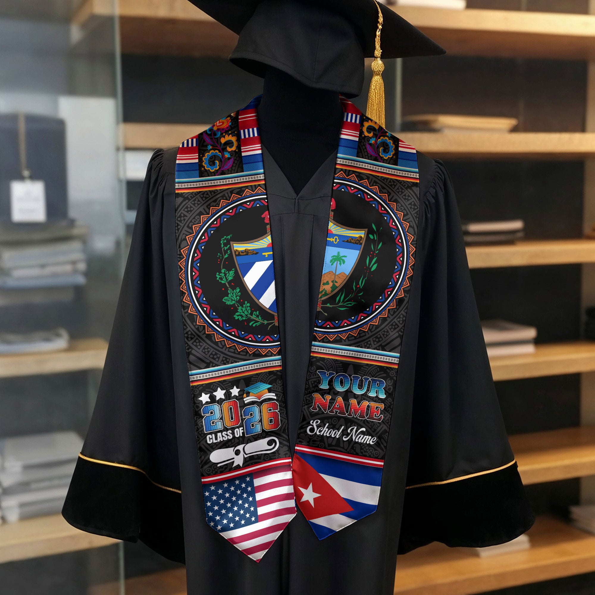 Cuban Graduation Stole 2026, Cuba Flag Sash, Personalized Touch for 2026 Graduates