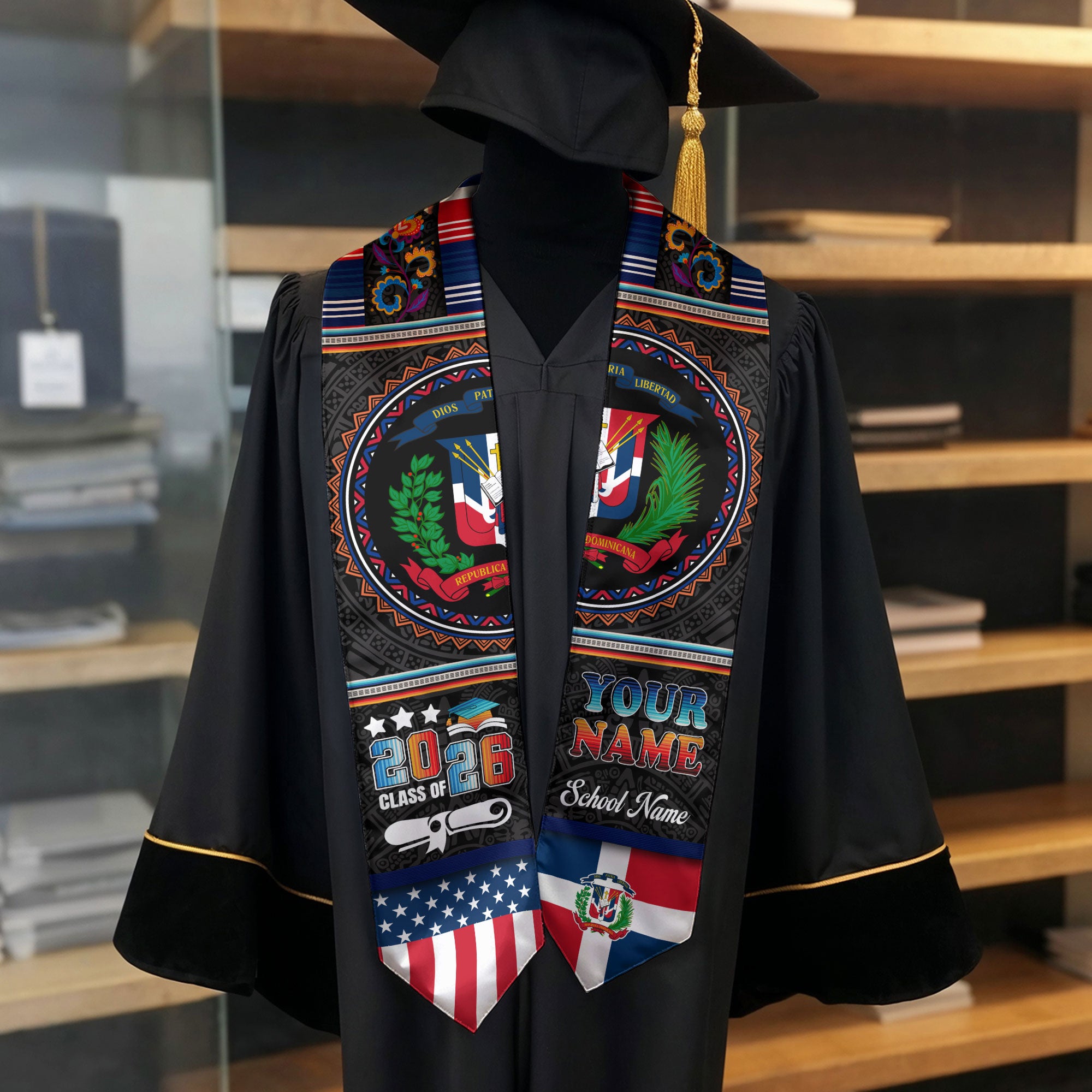 Dominican Graduation Stole 2026, Dominican Flag Sash, Custom Detail Choice for 2026