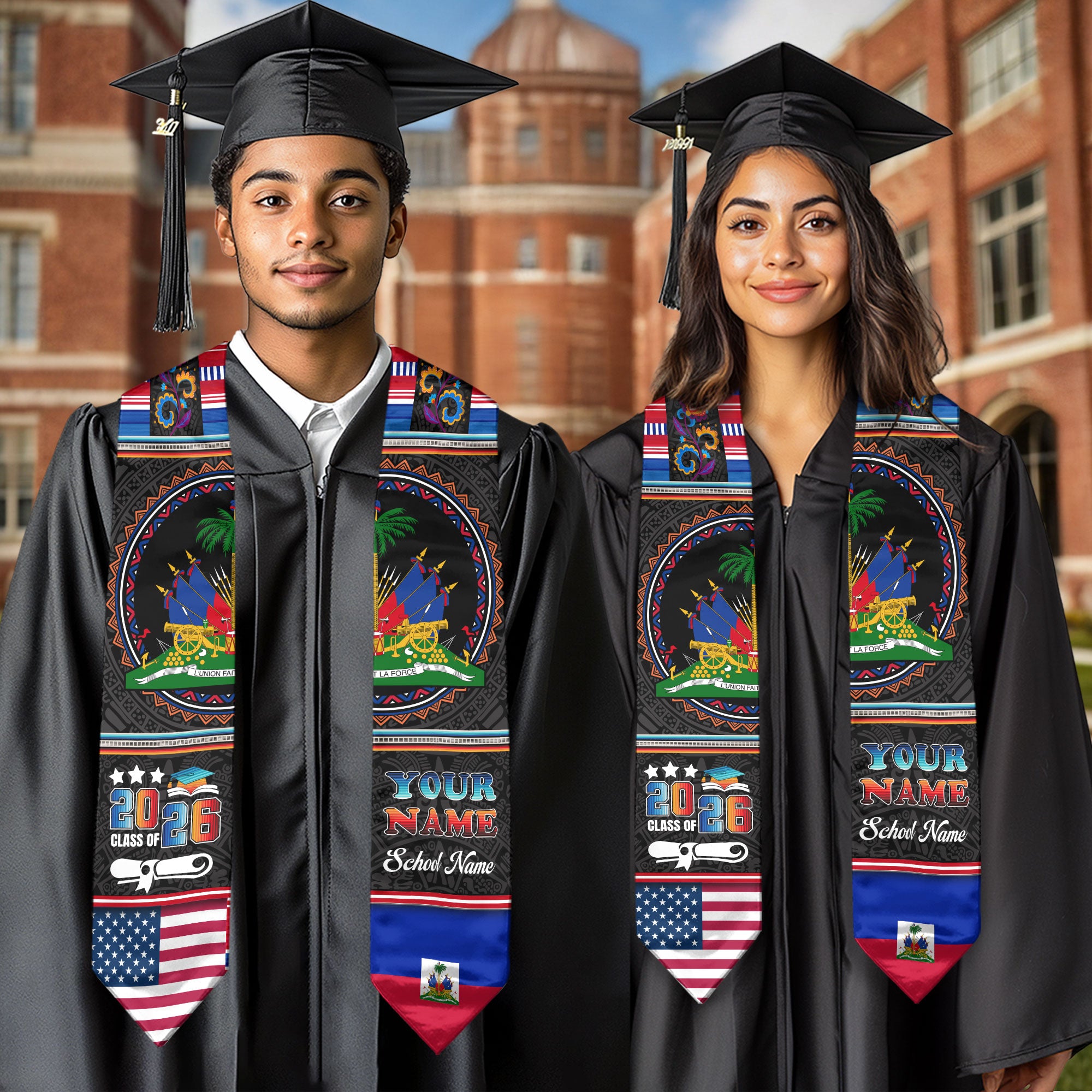 Haitian Graduation Stole 2026, Haiti Flag Sash, Personalized Touch for 2026 Graduates
