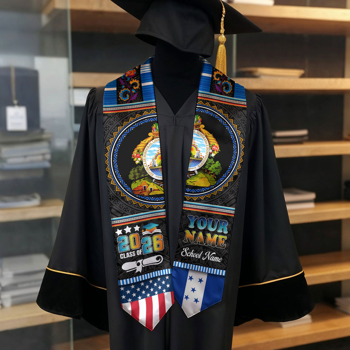 Honduras Graduation Sash 2026, Honduran Flag Stole, Custom Touch Graduation Stole
