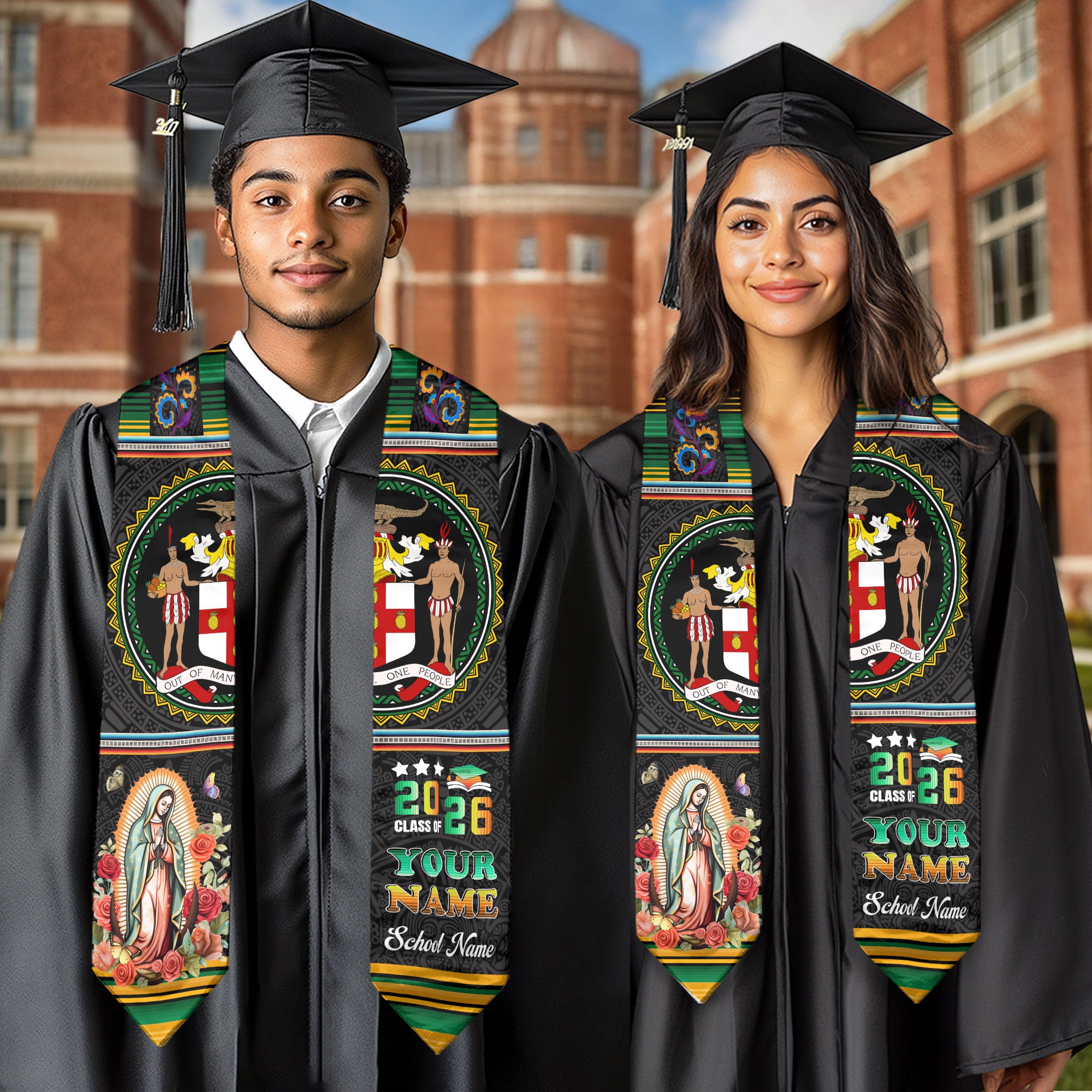 Jamaican Graduation Stole 2026, Jamaica Flag Sash, Custom Grad Sash for Class of 2026