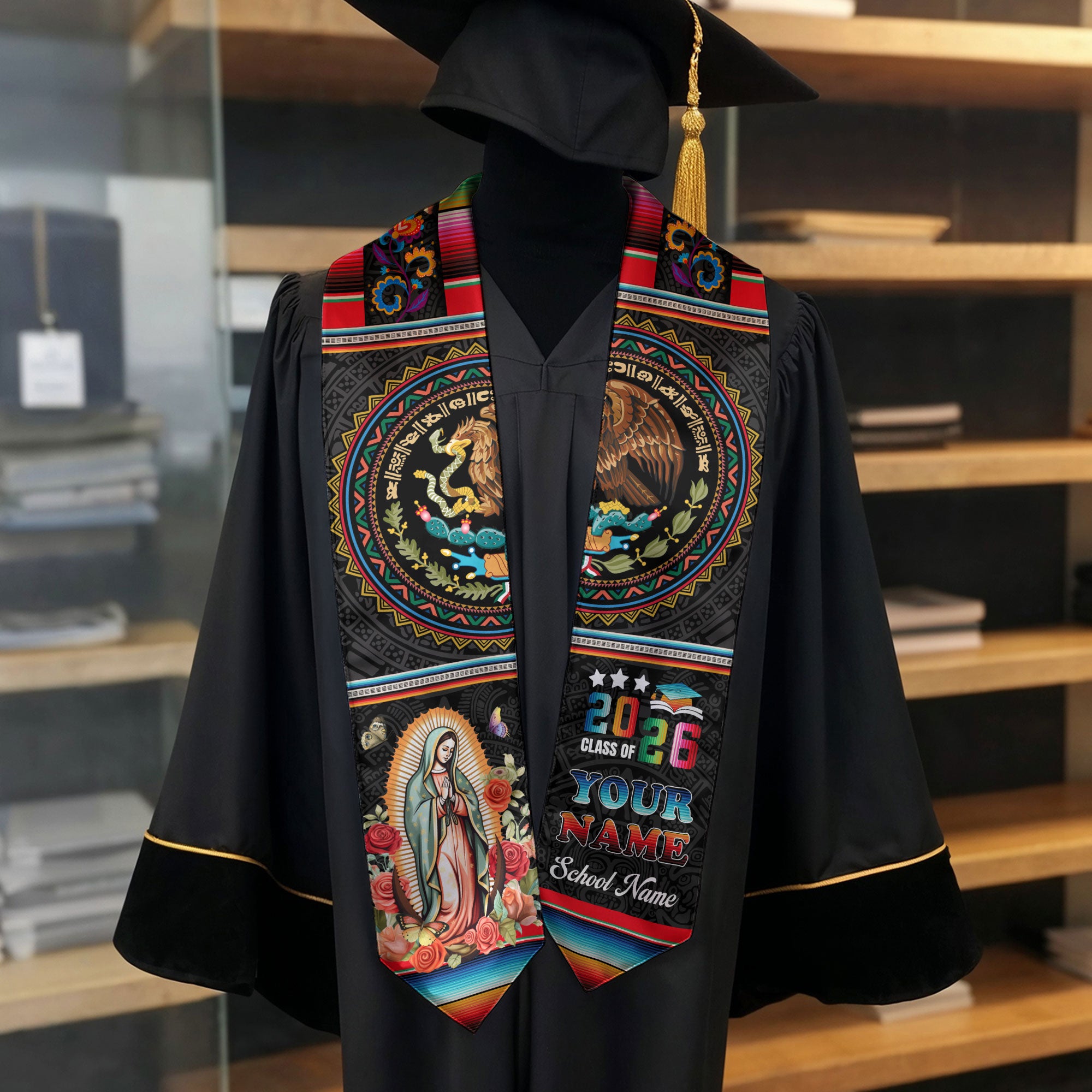 Mexican Graduation Stole 2026, Custom Mexican American Flag Sash, Mexico Graduation Stole