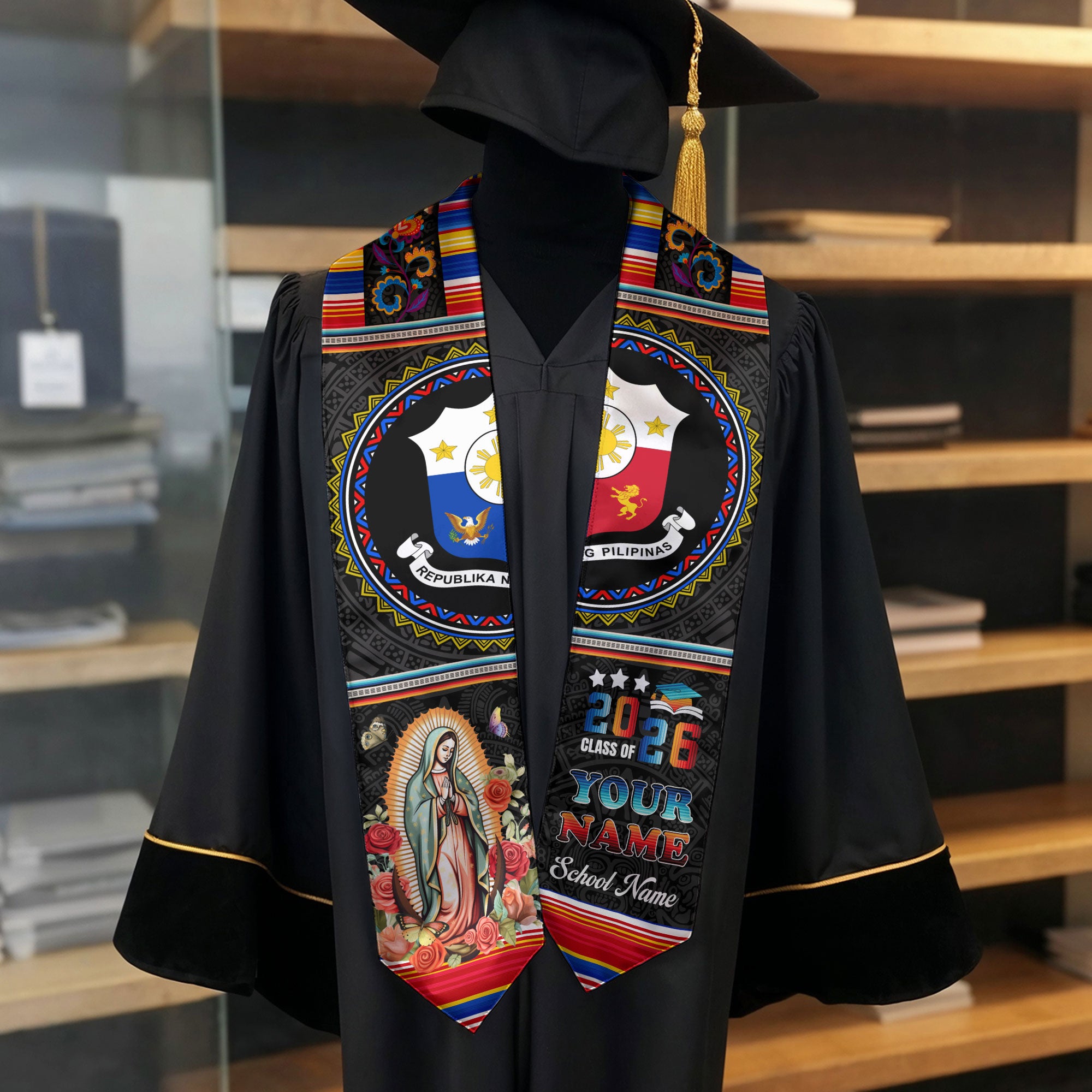 Filipino Graduation Stole 2026, Philippines Flag Sash, Custom Grad Sash for Class of 2026