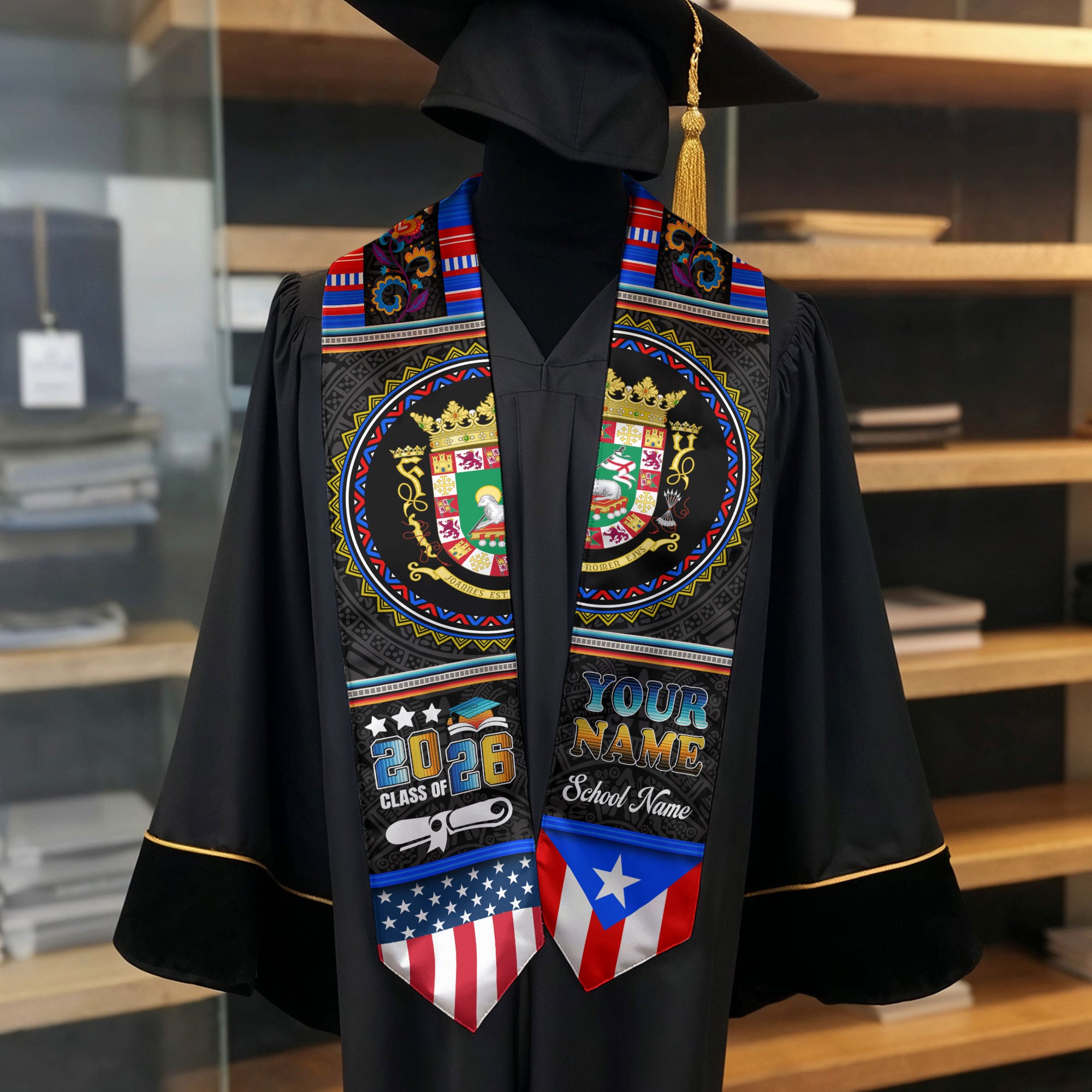 Puerto Rican Graduation Stole 2026, Puerto Rico Flag Sash, Custom Detail Choice 2026