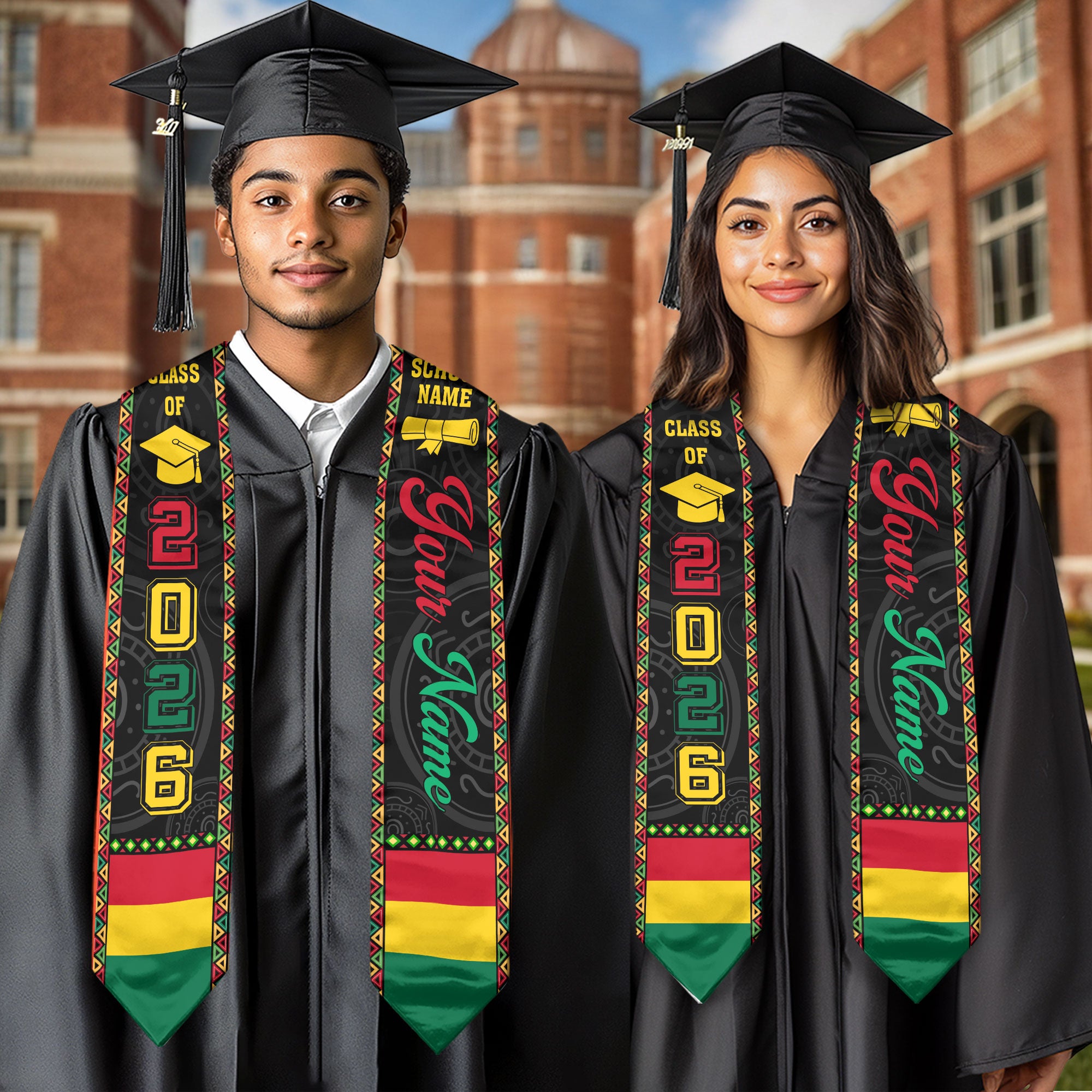 African Flag Graduation Stole 2026, Africa Graduation Sash, Africa Stole for Grads