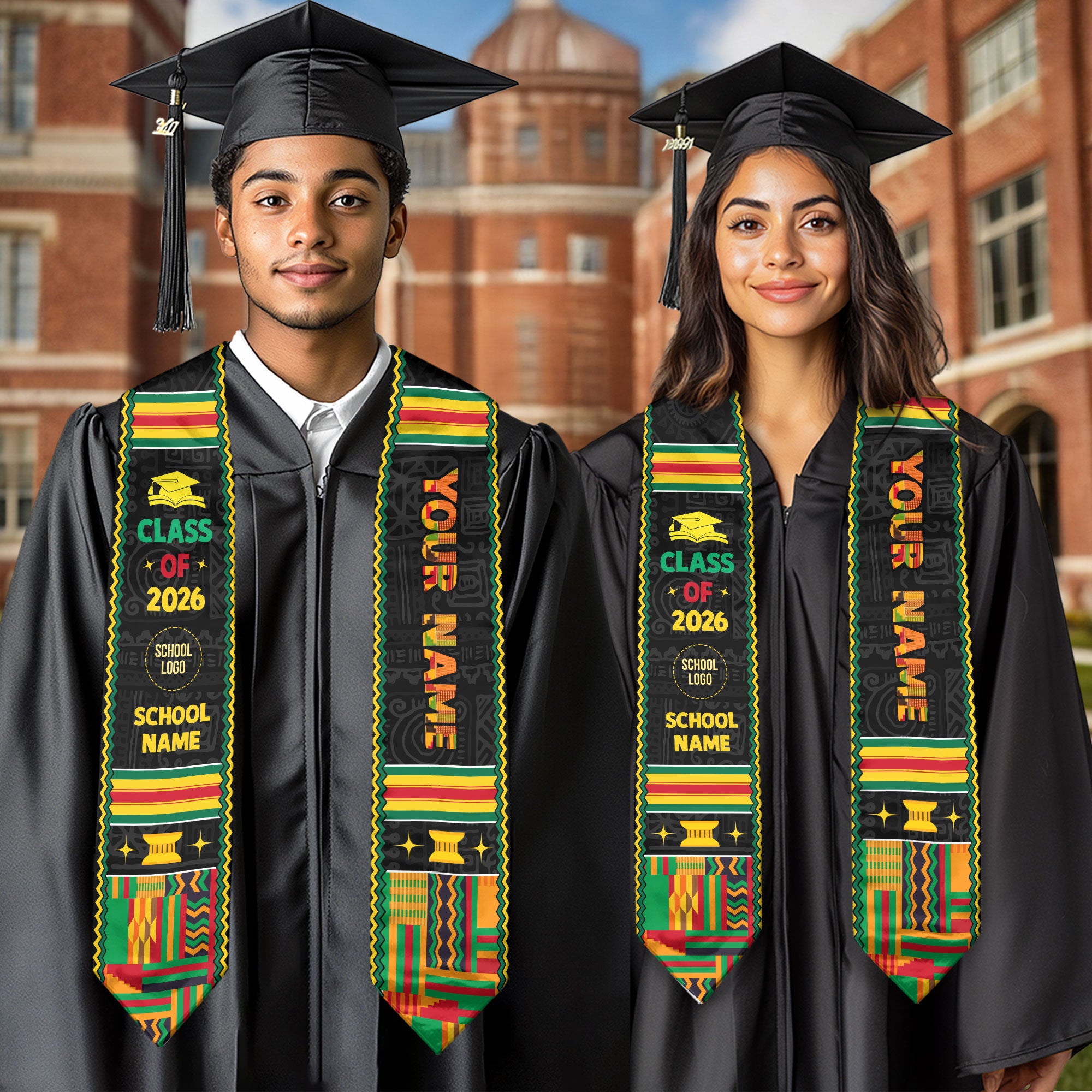 Class of 2026 Africa Graduation Sash, African Stole, African Flag Graduation Stole