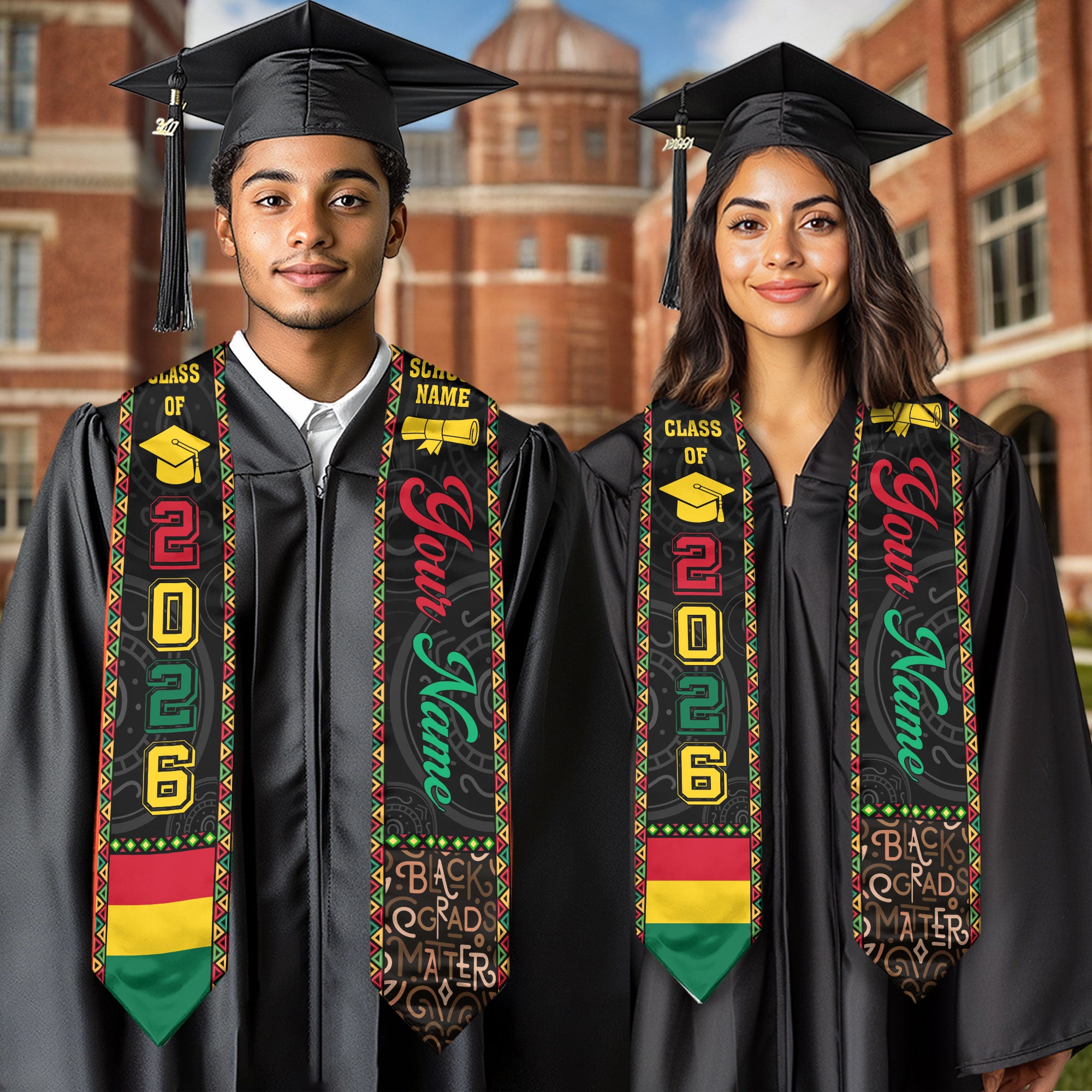 African Flag Graduation Sash 2026, Africa Stole, Custom Detail Option for Graduates