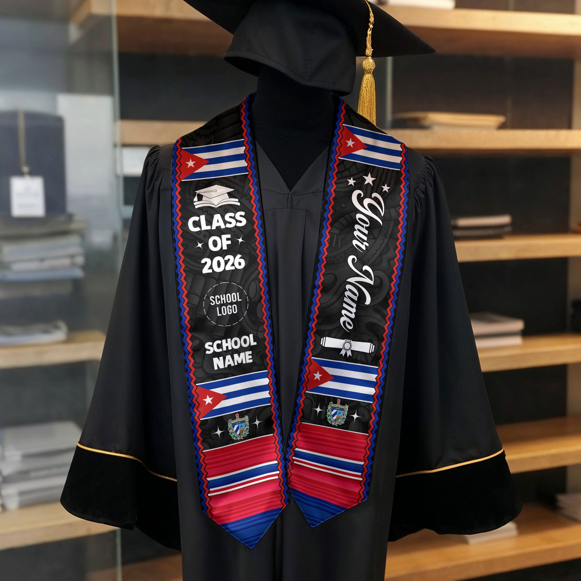 Cuban Flag Graduation Stole 2026, Cuba Graduation Sash, Personalized Stole for Graduates
