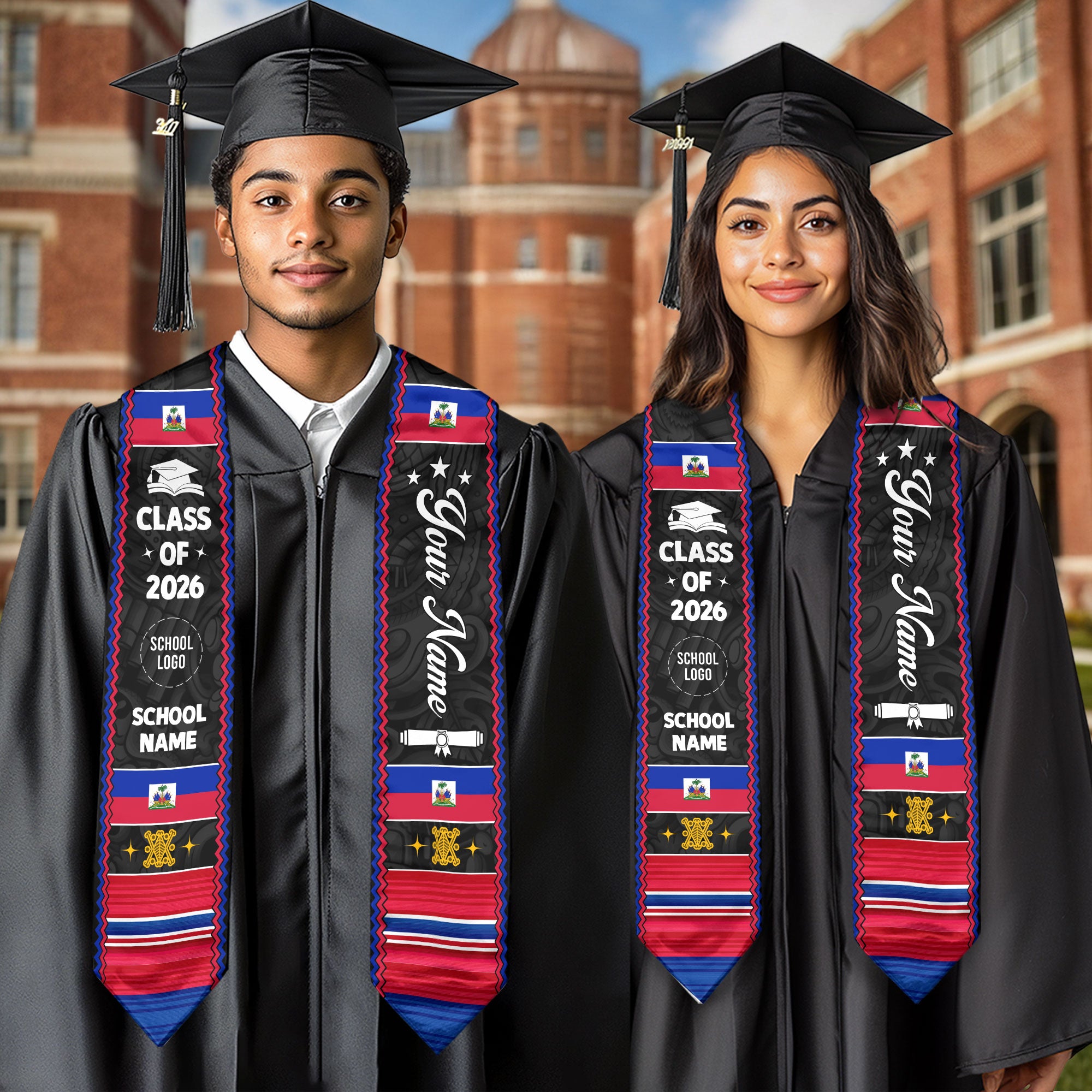 Haiti Flag Graduation Stole, Haitian Graduation Sash 2026, Haiti Custom Stole, Haiti Graduation Stole
