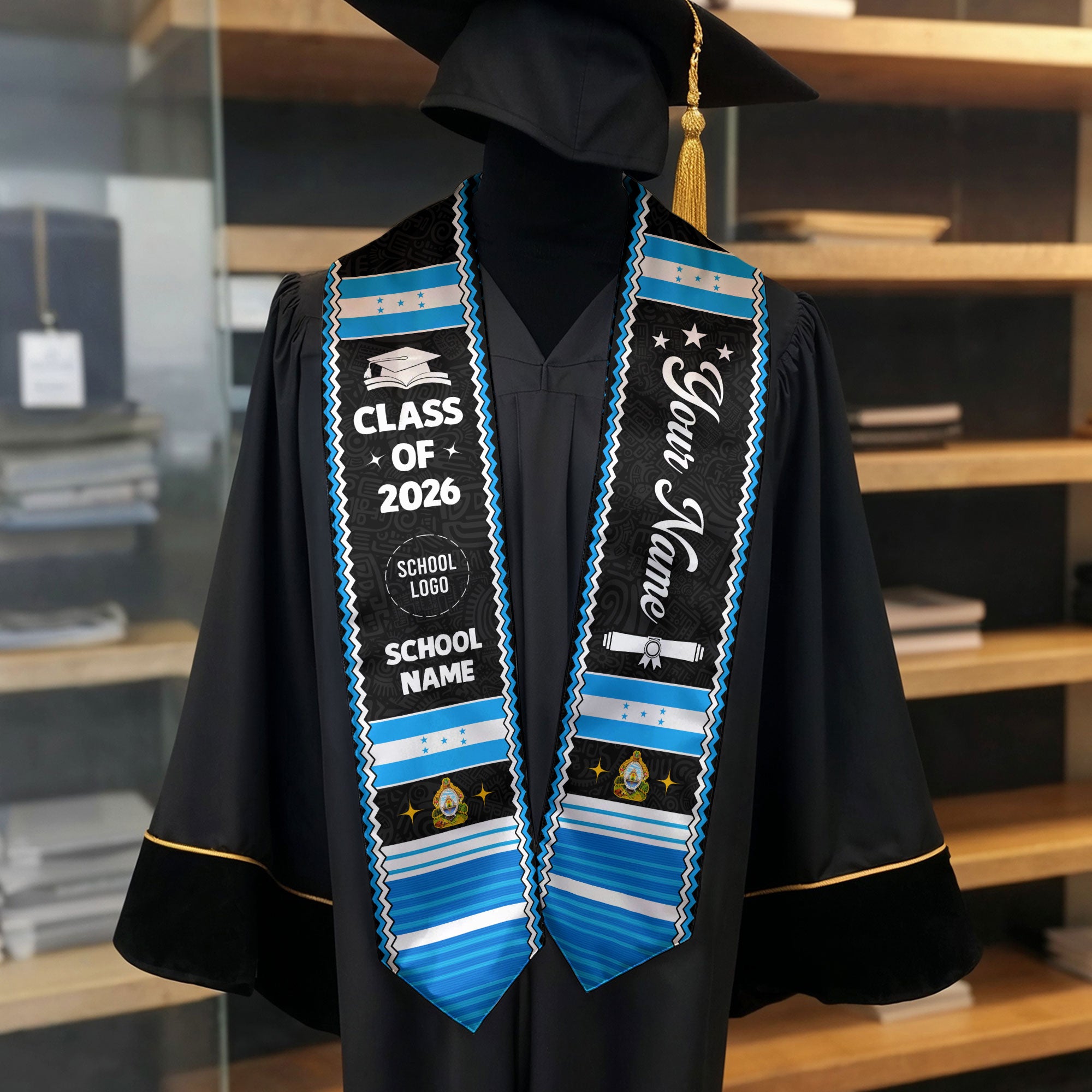 Honduras Flag Graduation Stole, 2026 Stole for Graduates, Custom Graduation Sash