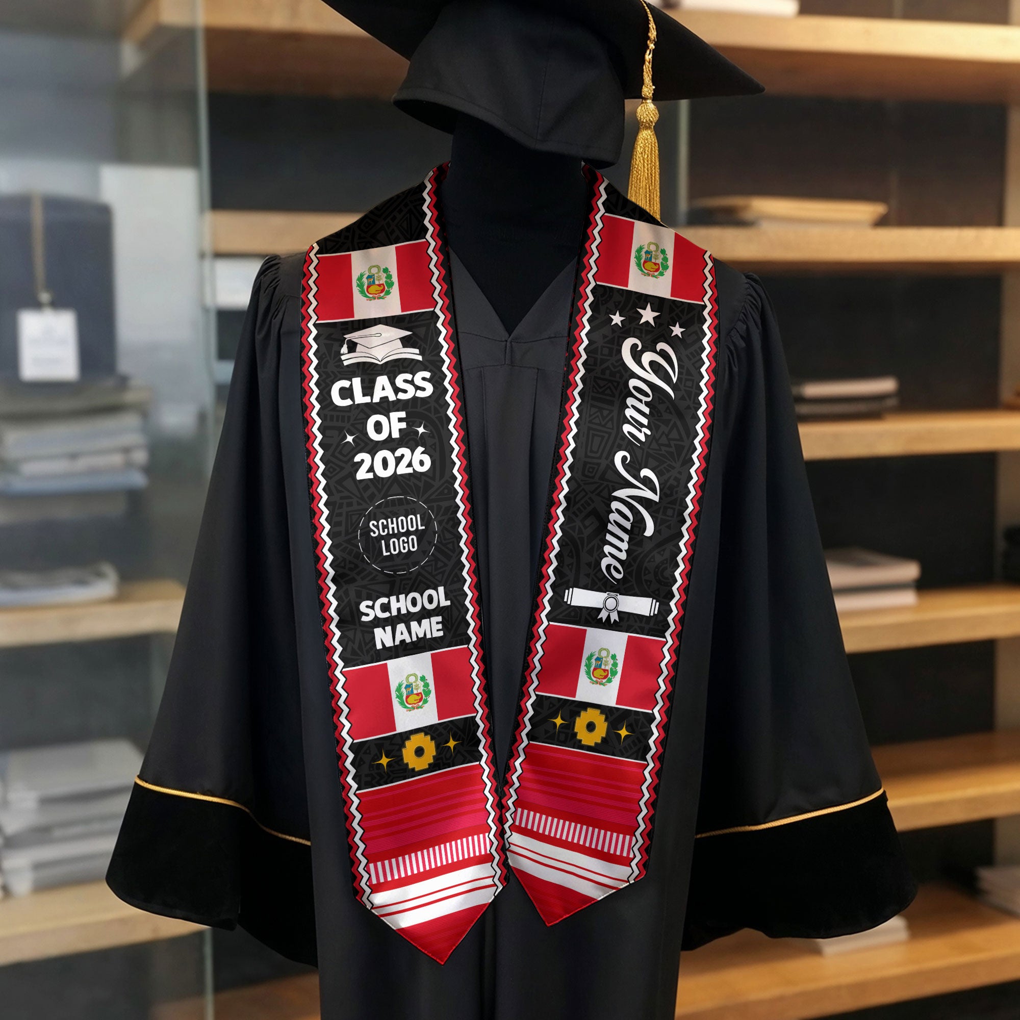 Custom Peruvian Stole for Graduation 2026, Peru Flag Stole, Peru Sash