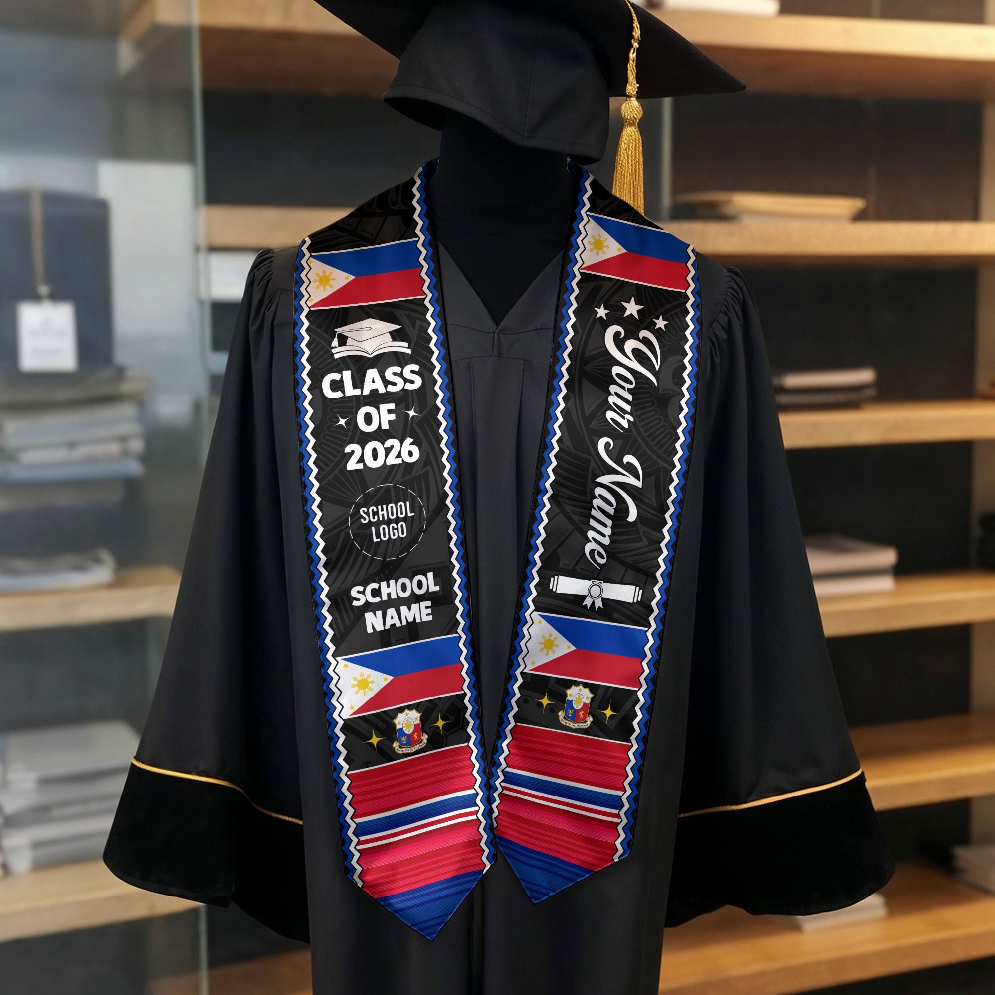 Philippine Graduation Stole 2026, Custom Philippine Flag Sash, Cultural Graduation Accessory