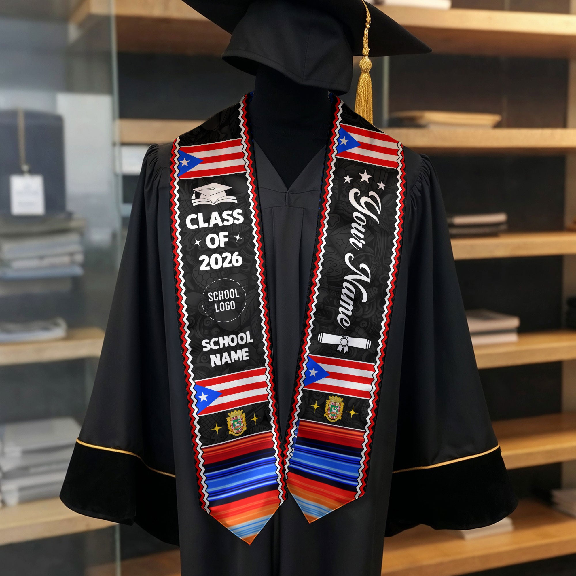 Puerto Rico Stole 2026, Puerto Rican Flag Stole, Graduation Sash for Puerto Rican Pride