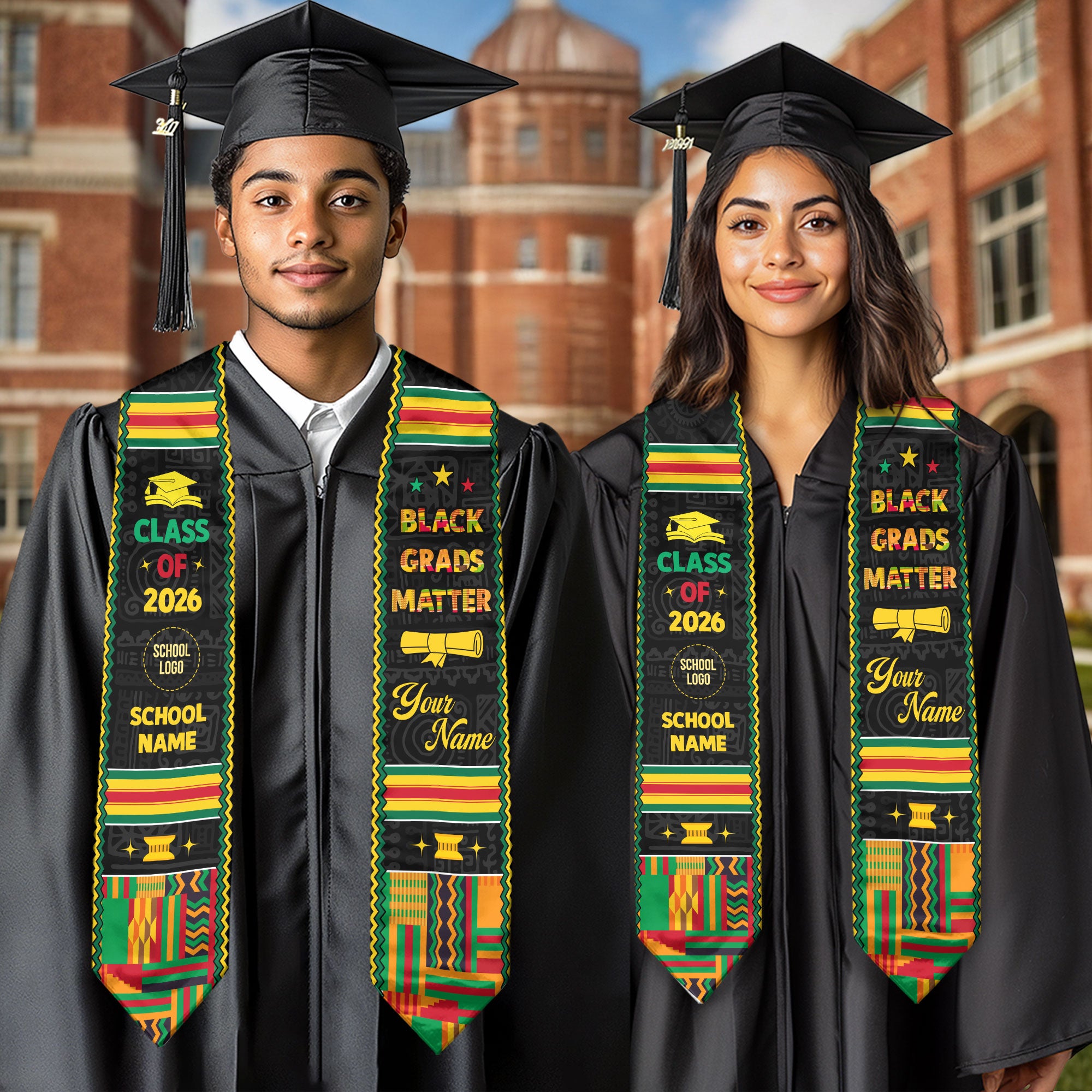 Africa Flag Graduation Stole 2026, African Grad Sash, Custom-Ready Gift Stole 2026