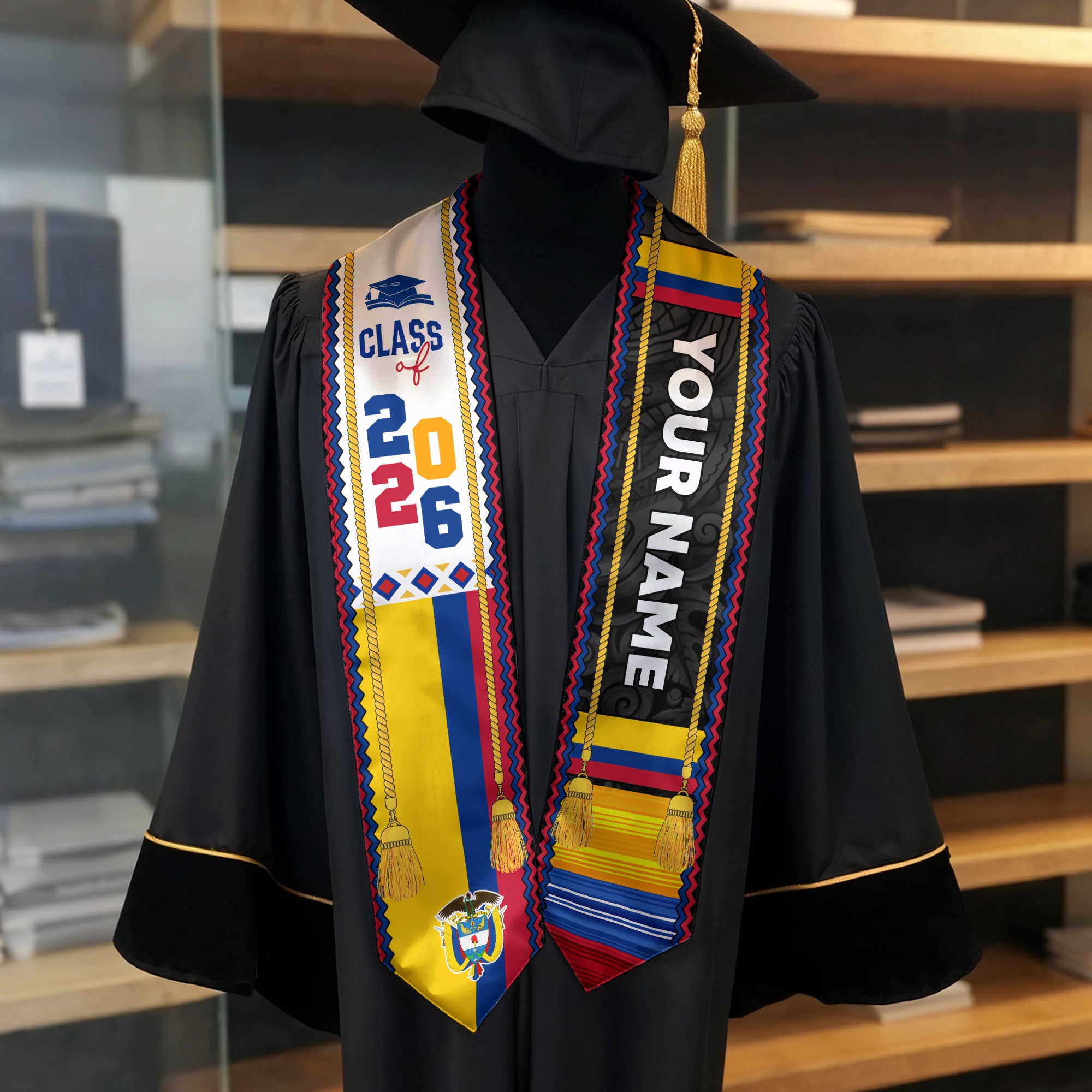 2026 Colombian Graduation Stole, Colombia Flag Stole, Custom Sash for Graduation