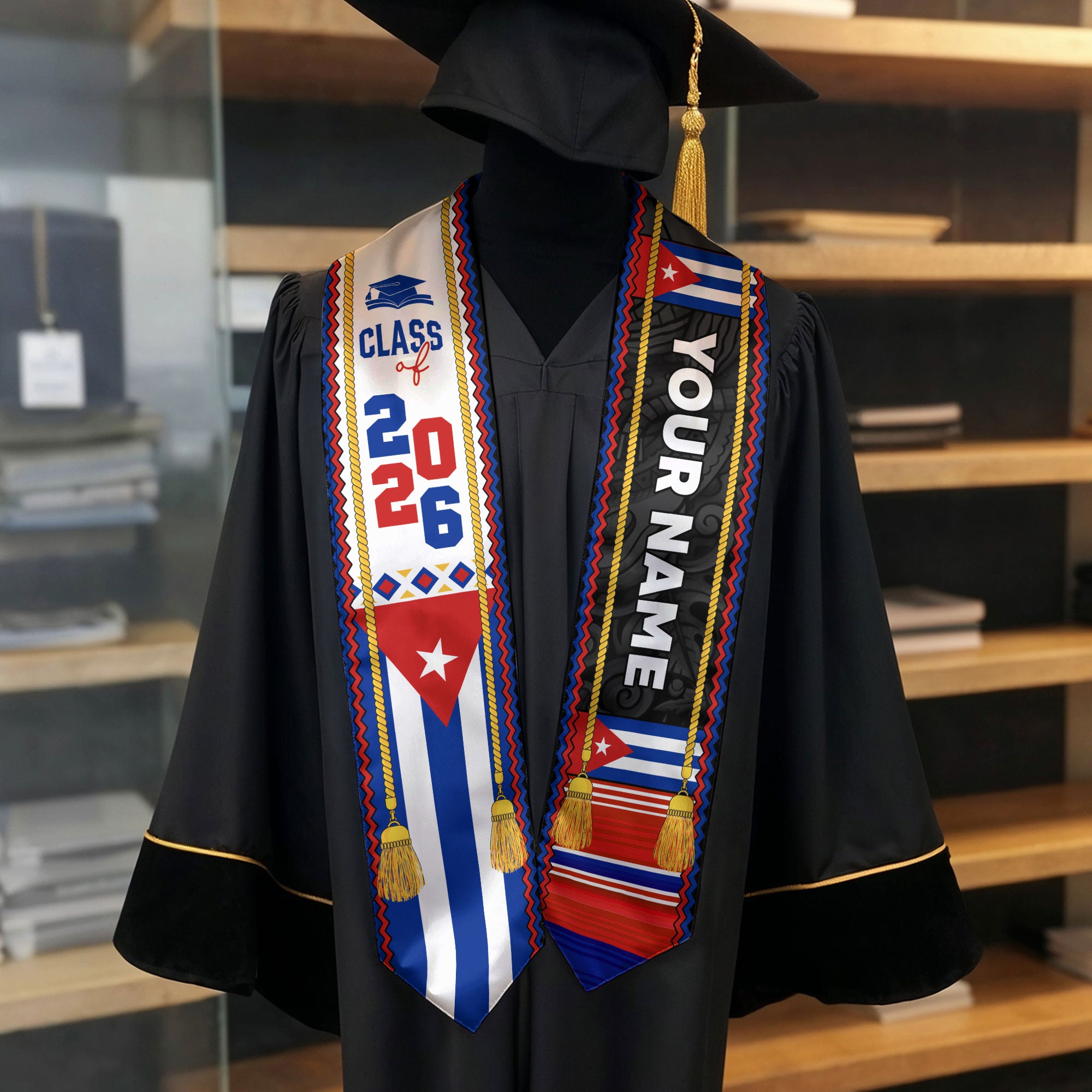 2026 Cuba Stole, Cuban Flag Graduation Sash, Graduation Stole for Cuban Pride