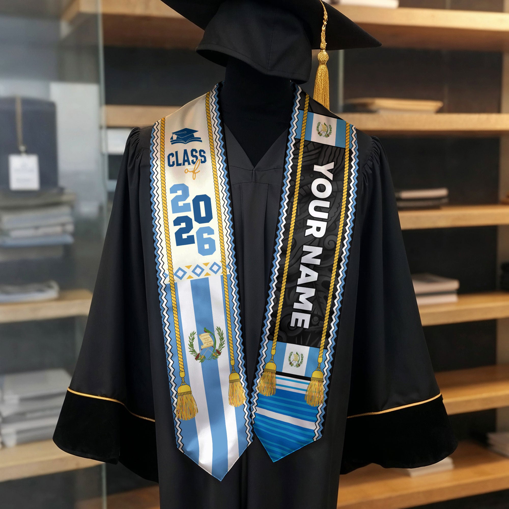 Customized Guatemalan Graduation Stole 2026, Guatemala Flag Sash, Formal Personalized Graduation Style