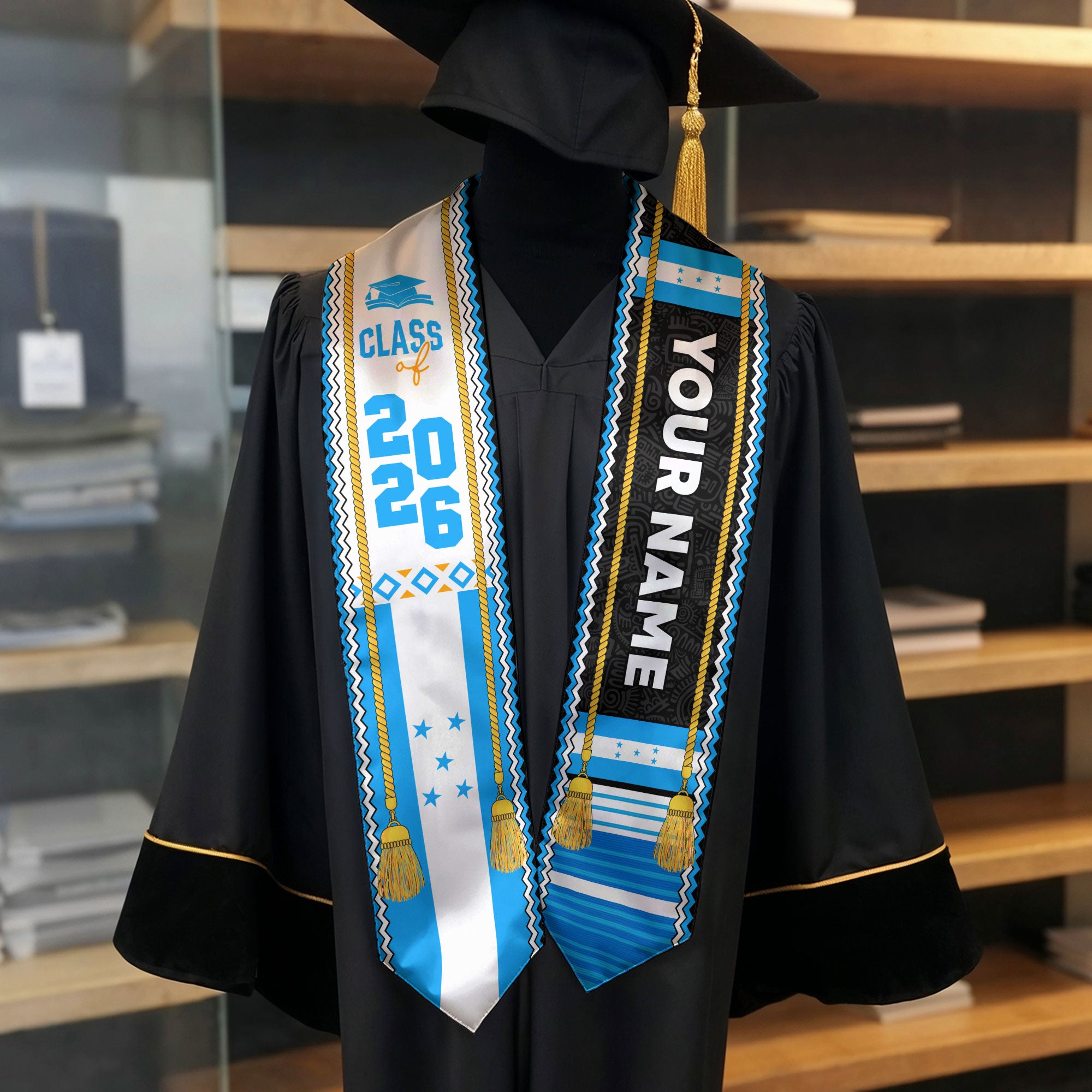 2026 Graduation Stole Honduras, Custom Honduras Flag Stole, Personalized Graduation Accessory