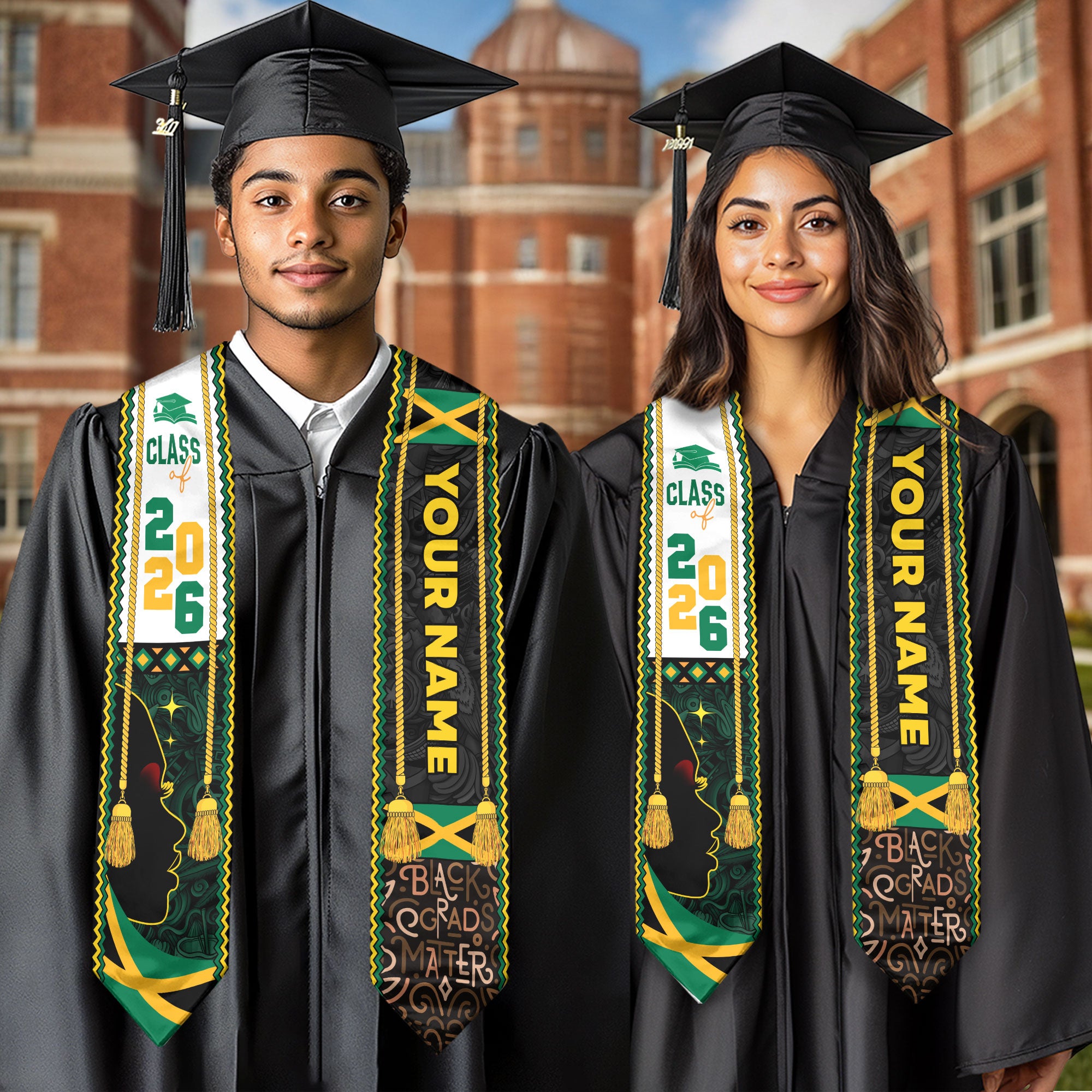 2026 Jamaican Stole, Custom Jamaican Flag Sash, Graduation Stole, Flag Inspired Stole