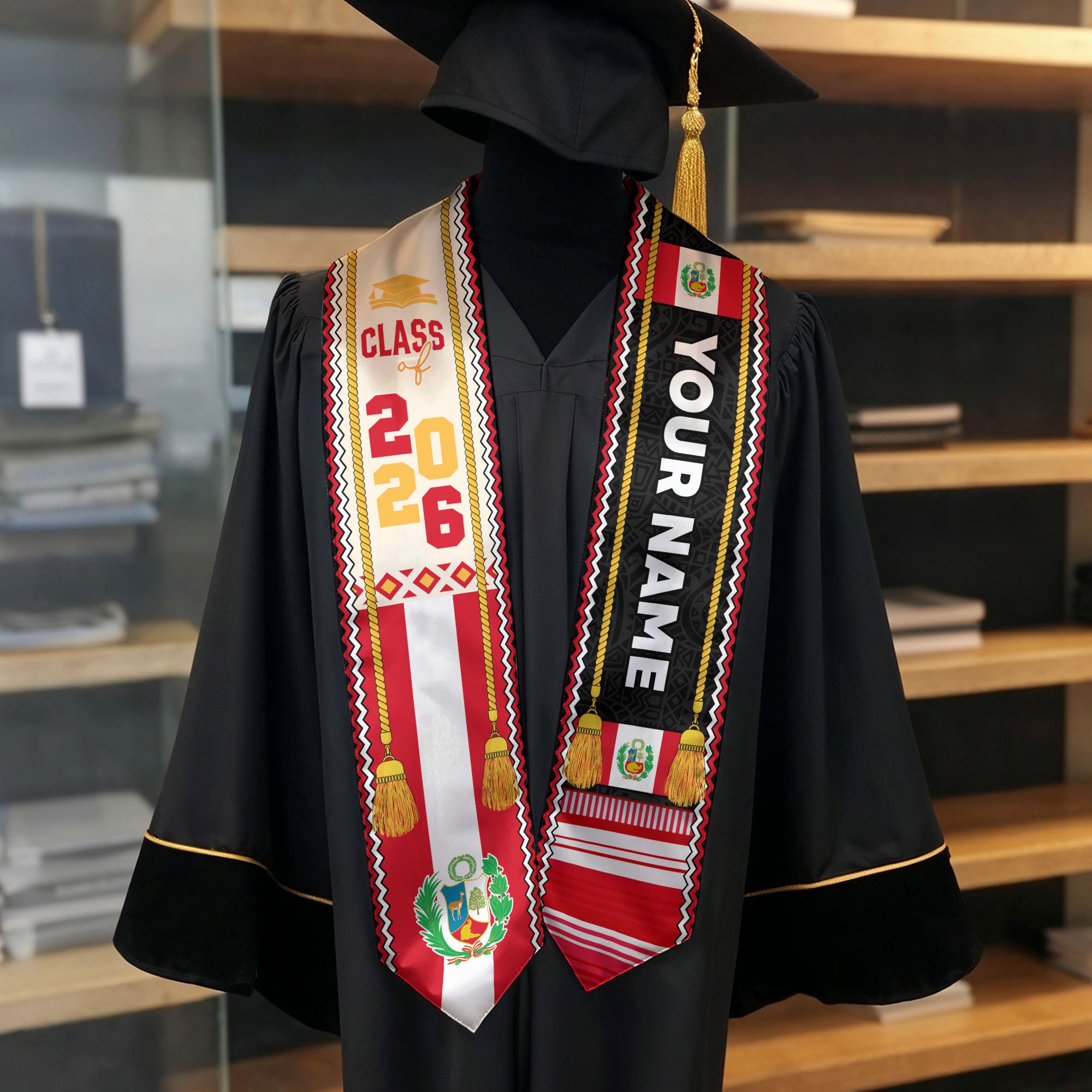 Peru Graduation Sash, Peruvian Stole 2026, Custom Peru Flag Graduation Stole