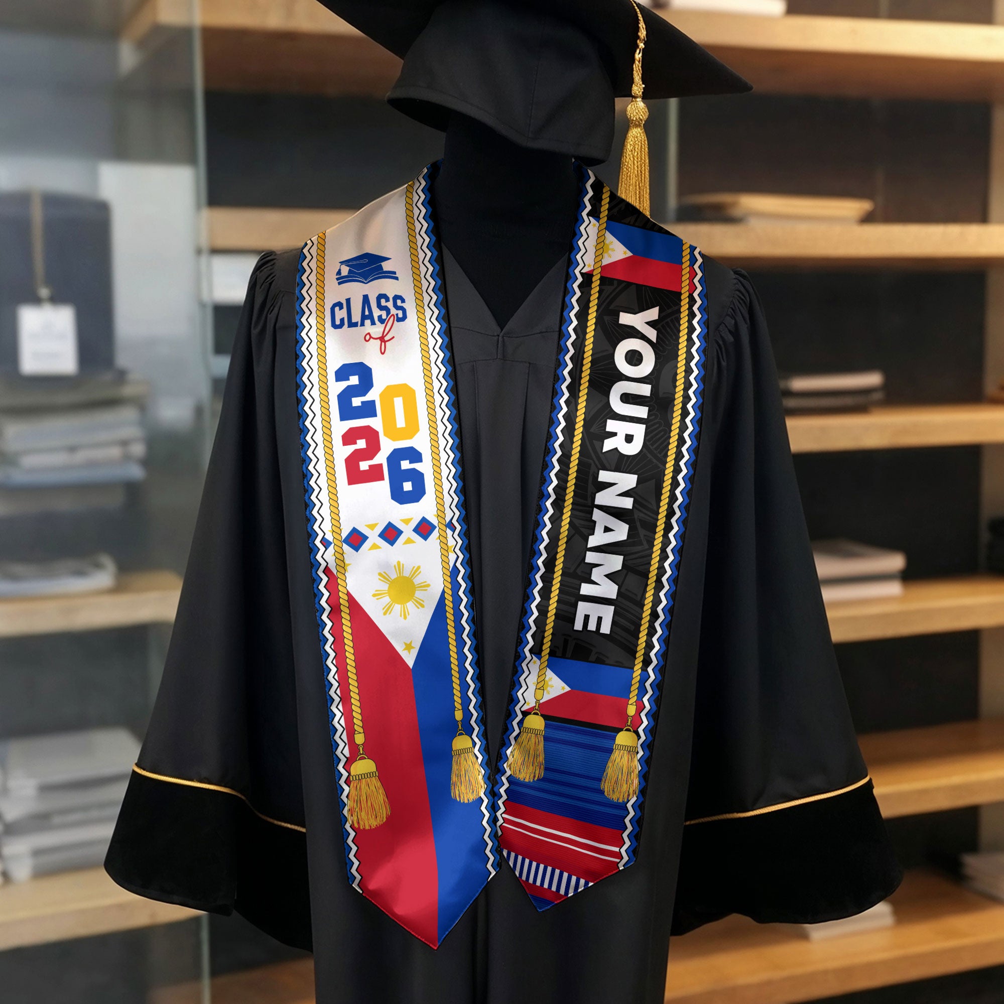 2026 Philippines Flag Graduation Sash, Custom Stole for Graduation, Unique Filipino Gift