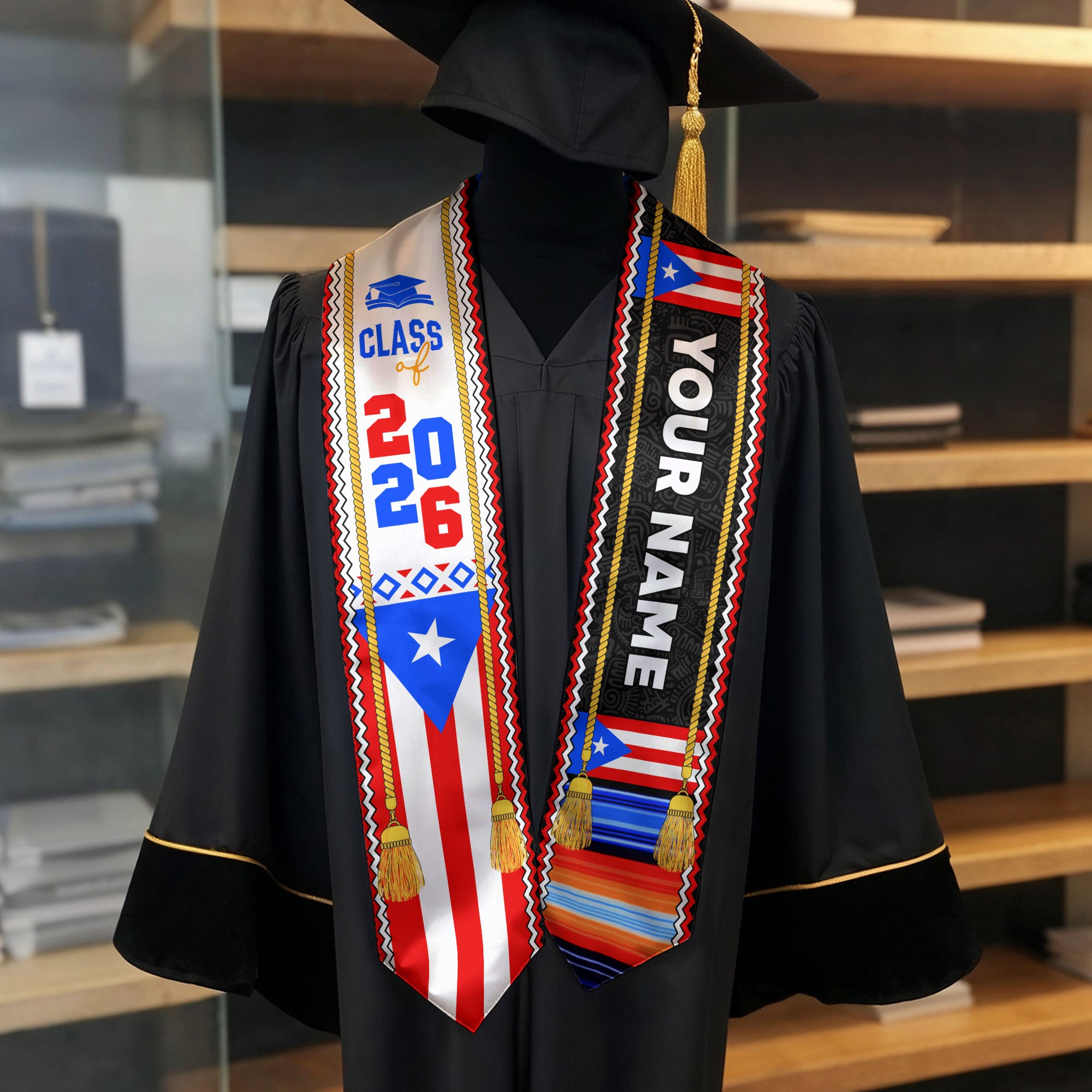 Graduation Stole 2026, Puerto Rican Flag Stole, Custom Puerto Rico Graduation Sash