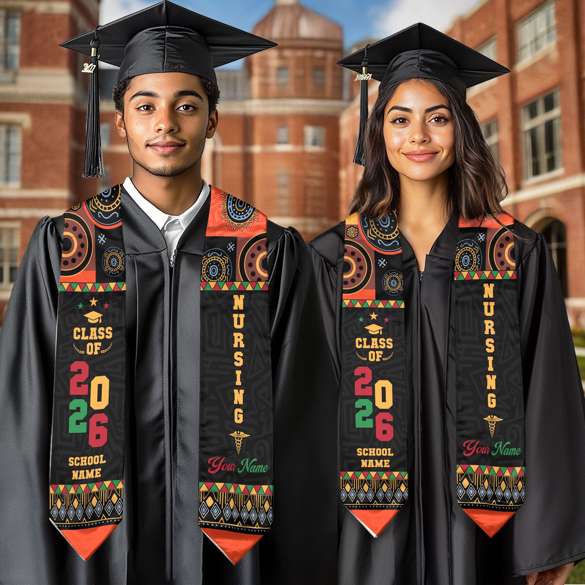 Customized African American Nursing Graduation Stole, RN BSN Nurse Ceremony Sash 2026