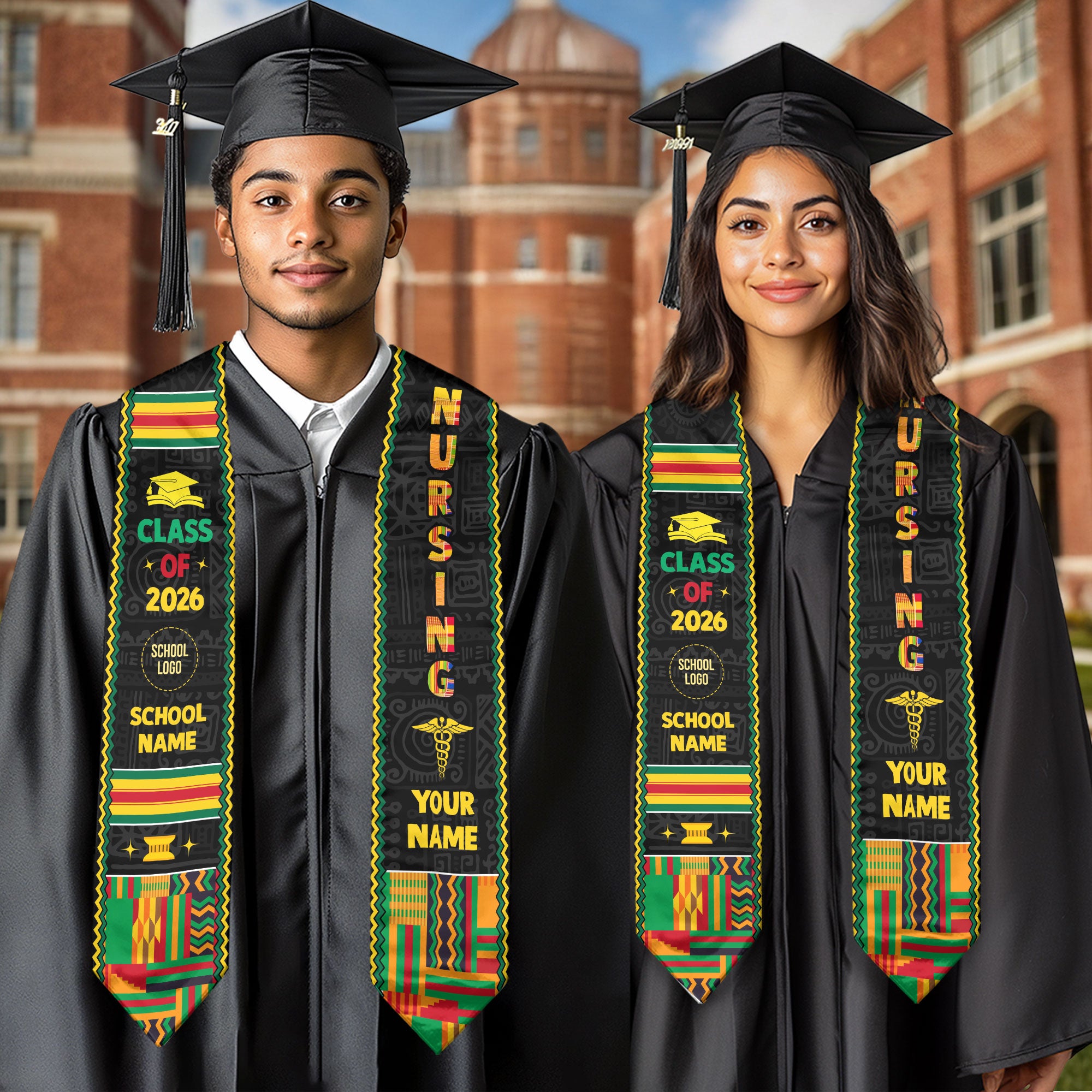 Customized Pan African Nursing Graduation Stole for RN Nurses, BSN Graduation Sash 2026