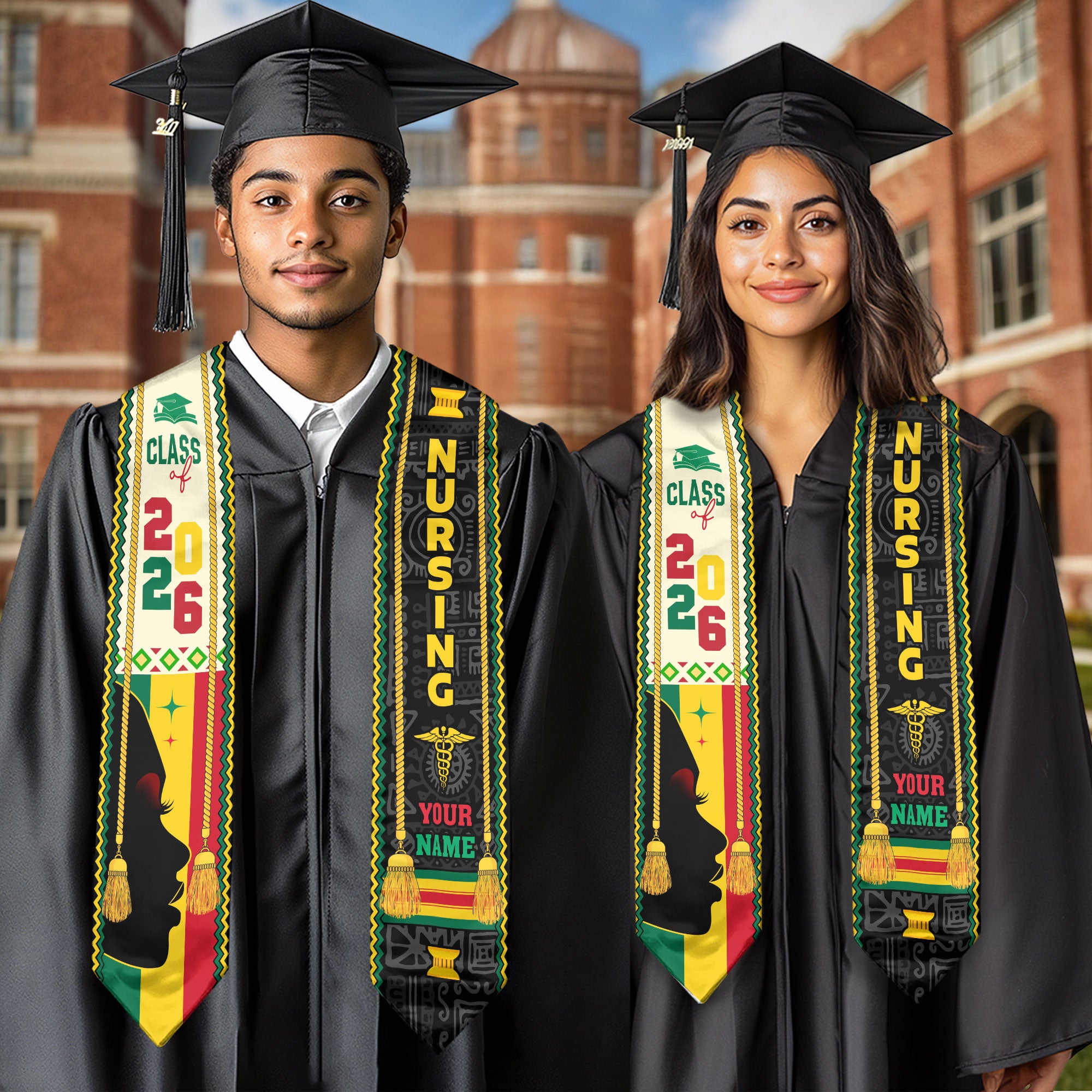 Customized African RN Graduation Stole, Nursing Ceremony Sash for Class of 2026