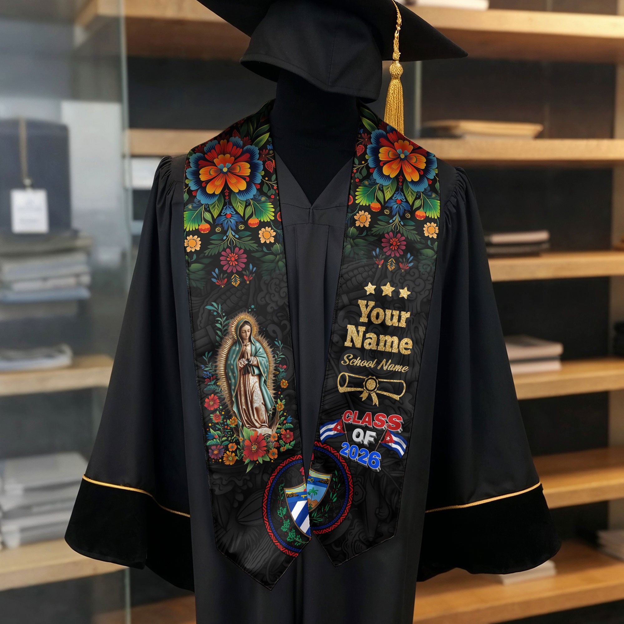 Cuba Graduation Stole 2026, Cuban Flag Graduation Sash, Personalized Cuba Stole