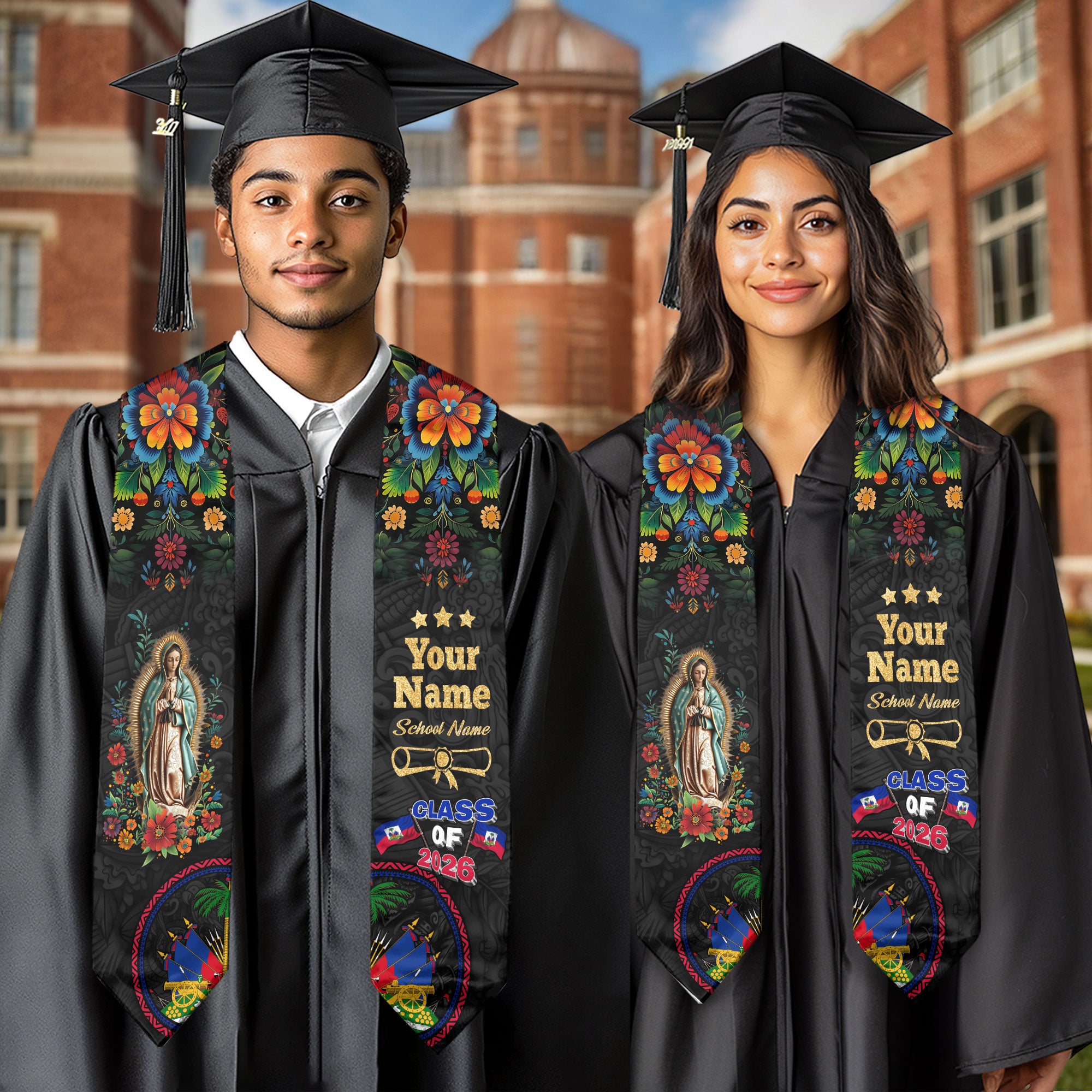 Haitian Graduation Stole, Haitian Flag Graduation Stole 2026, Haiti Stole, Custom Haiti Graduation Stole