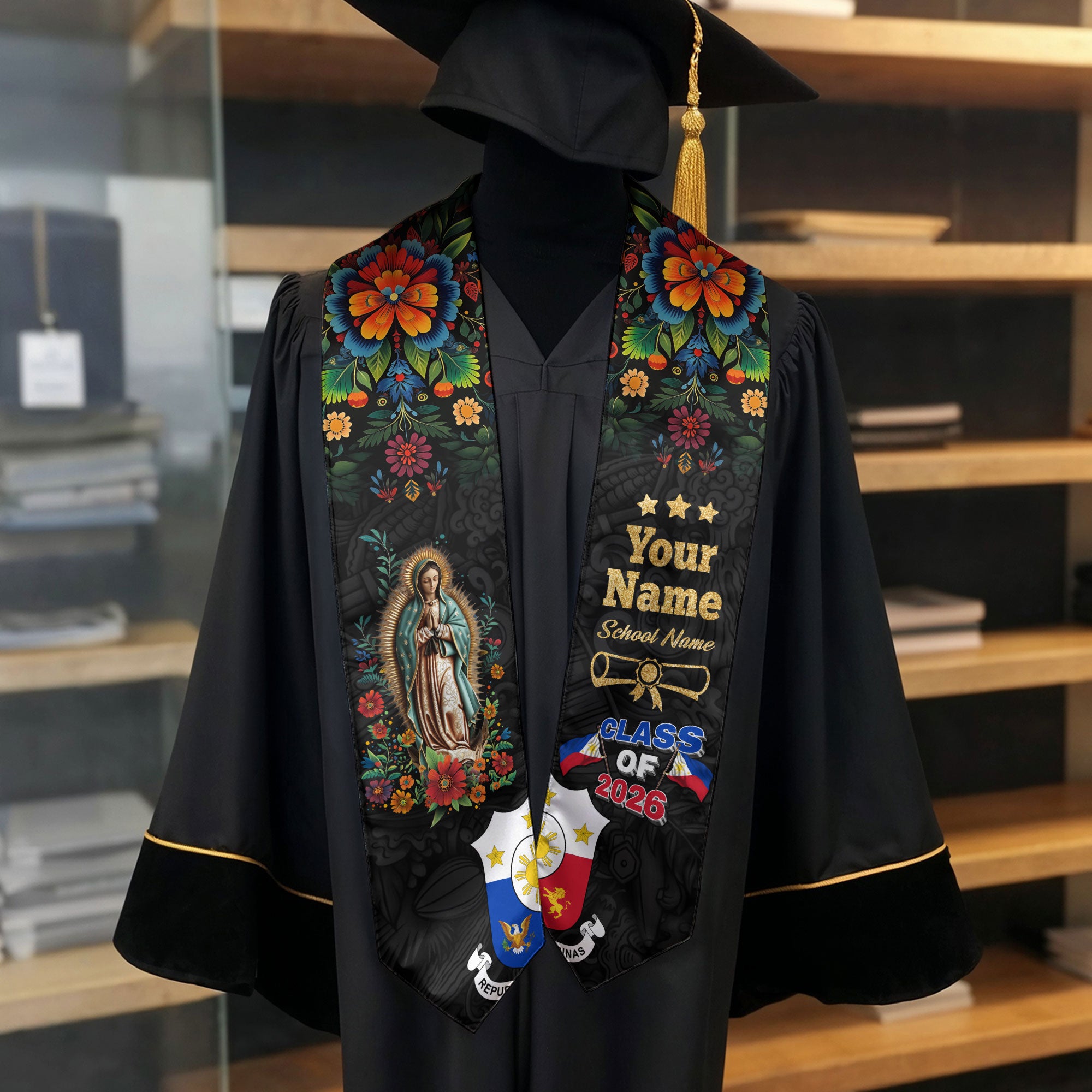 Philippines Graduation Stole 2026, Philippine Flag Sash, Custom Graduation Stole