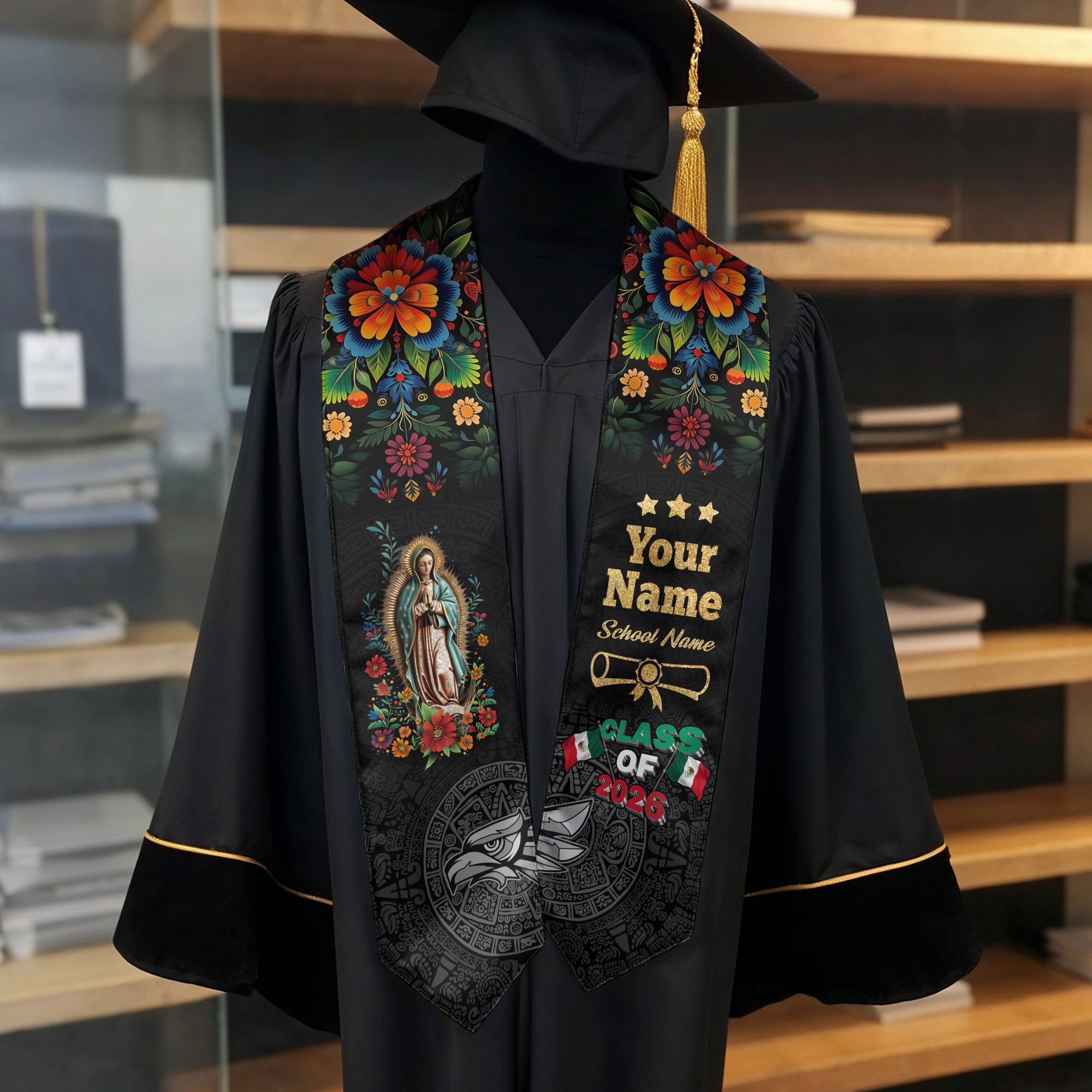 Mexico Graduation Stole 2026, Mexican Flag Sash, Class of 2026 Custom Trim for Grads
