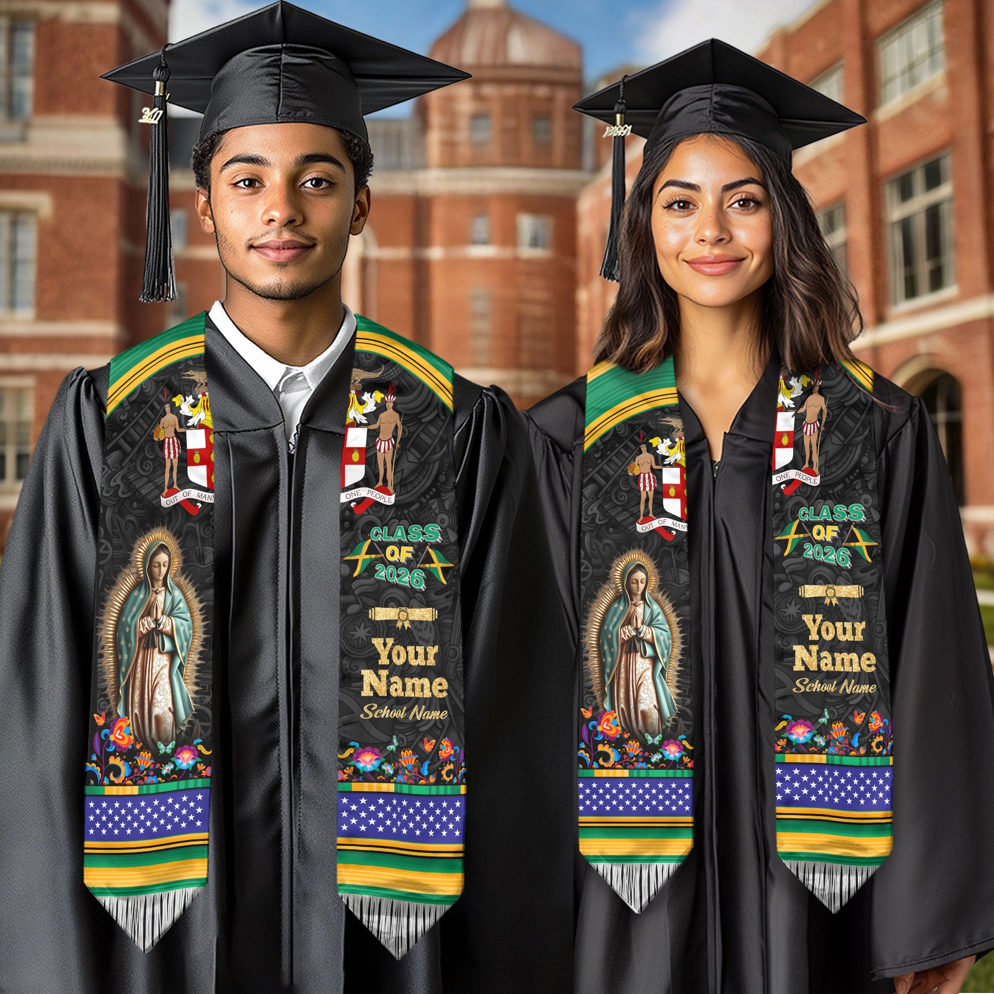 Jamaican Flag Graduation Sash 2026, Jamaica Grad Stole, Jamaican Stole Custom Detail