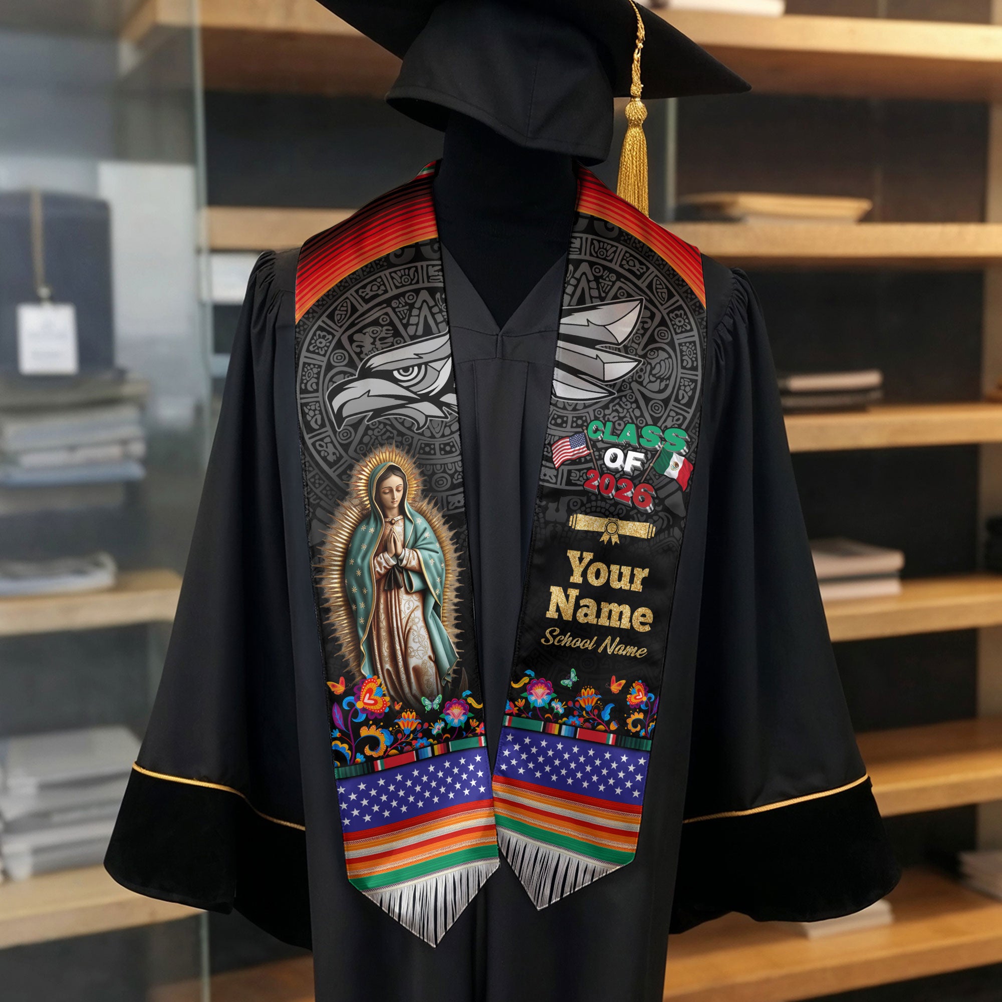 Mexican Flag Graduation Sash 2026, Mexico Stole, Custom Detail Option for Graduates