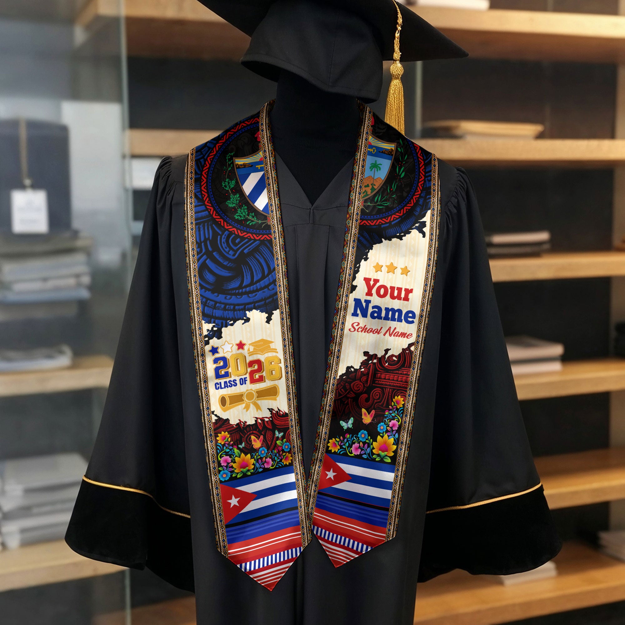 2026 Cuba Graduation Sash, Cuban Flag Stole, Unique Cuba Graduation Stole