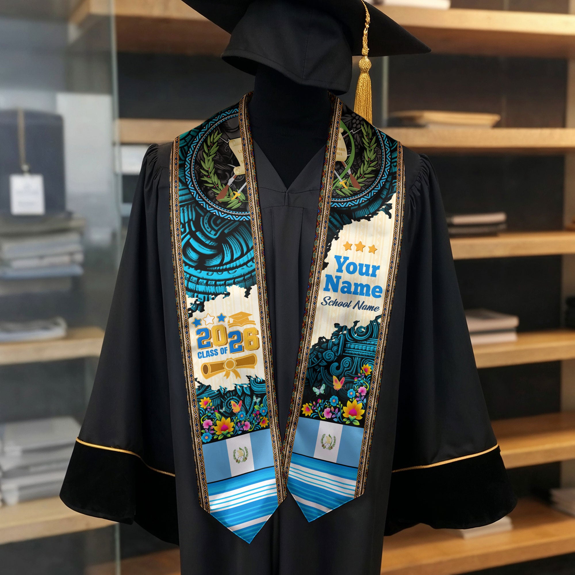 Customized Guatemalan Flag Graduation Sash 2026, Guatemala Graduation Stole, Heritage Academic Style