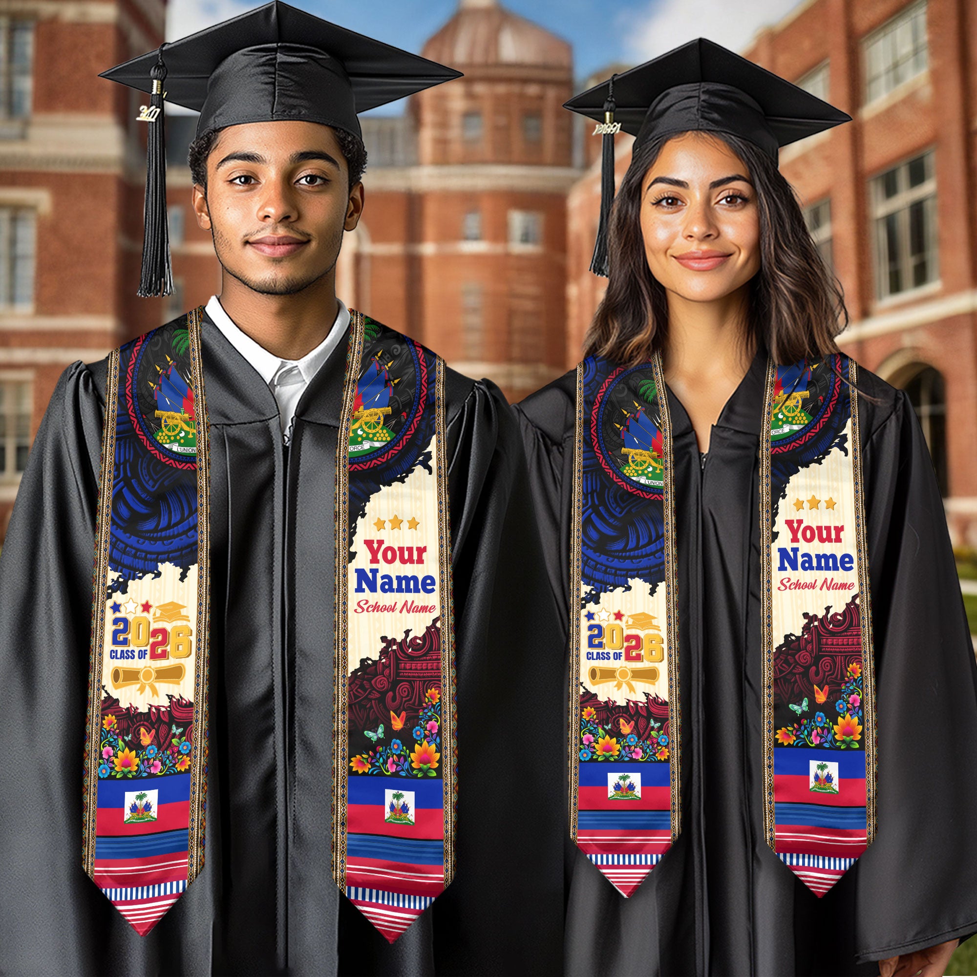 2026 Haitian Graduation Sash, Haitian Flag Sash, Custom Haiti Graduation Stole, Stole Haiti