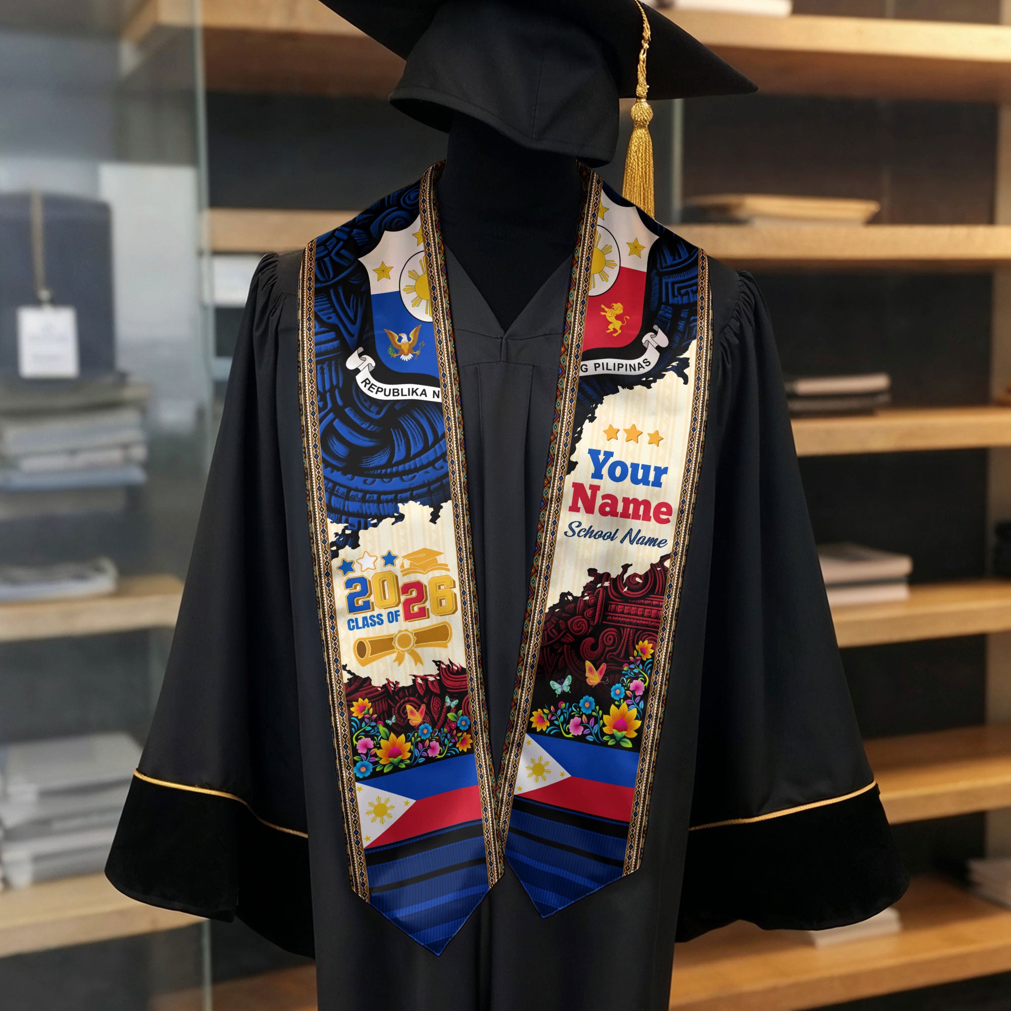 Philippines Graduation Sash 2026, Custom Stole, Philippine Flag Stole, Graduate Gift