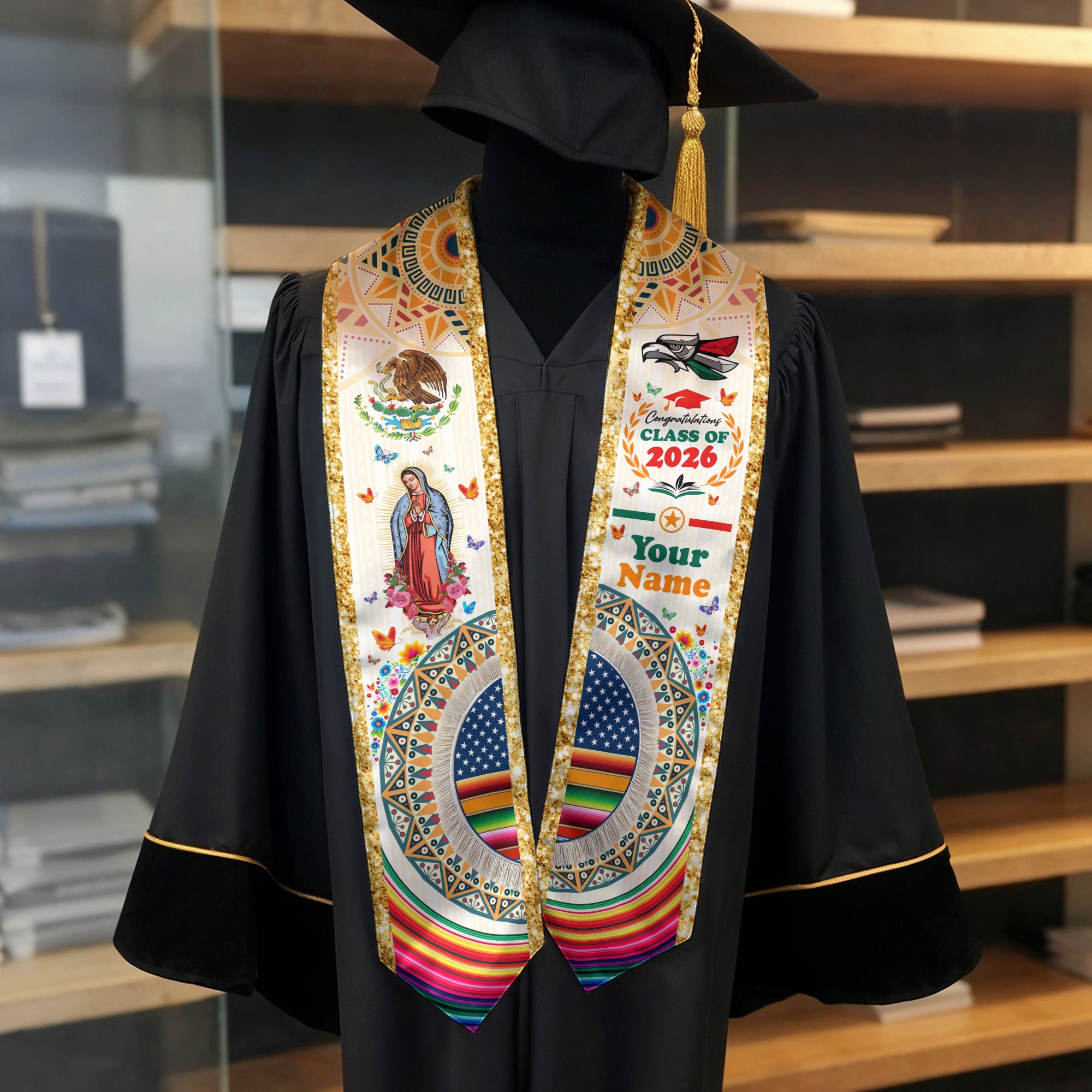 Mexican Graduation Sash 2026, Mexico Flag Stole, Graduation Sash with Custom Finish