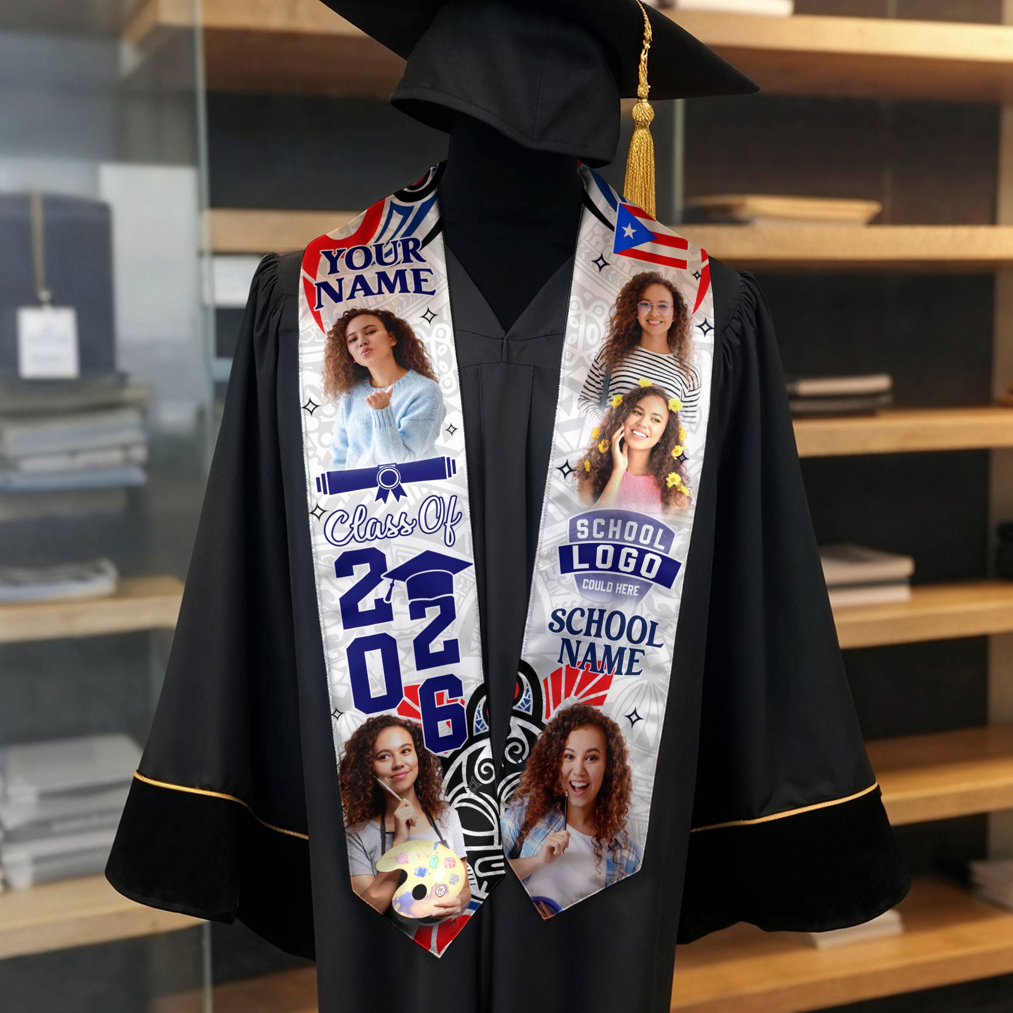 2026 Puerto Rican Flag Graduation Sash, Puerto Rico Stole, Personalized Stitching
