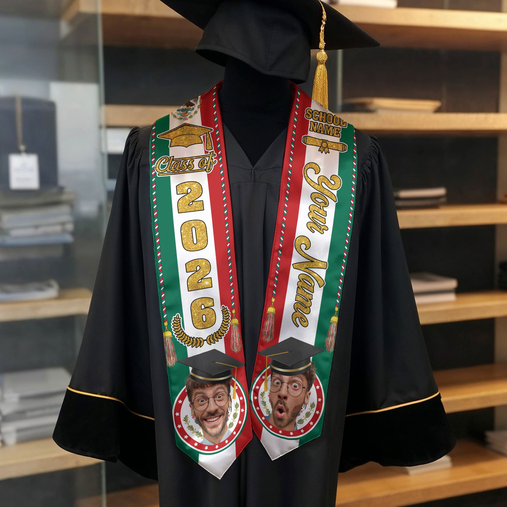 Mexican Graduation Sash 2026, Mexico Flag Stole, Signature Personalized Touch